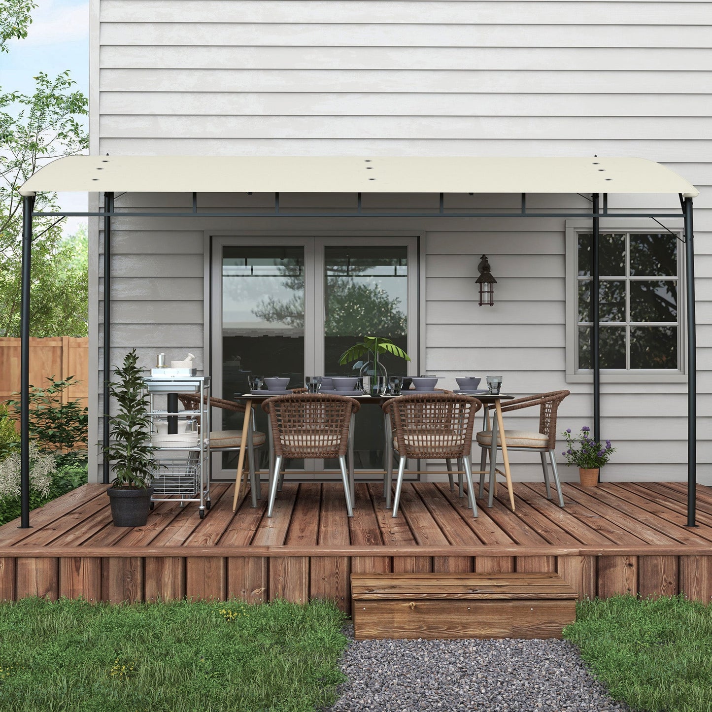 3 x 4m Pergola, Lean to Garden Gazebo with UV-Resistant Canopy and Metal Frame, Outdoor Sun Shade Shelter for Porch, Patio, Deck, Cream White
