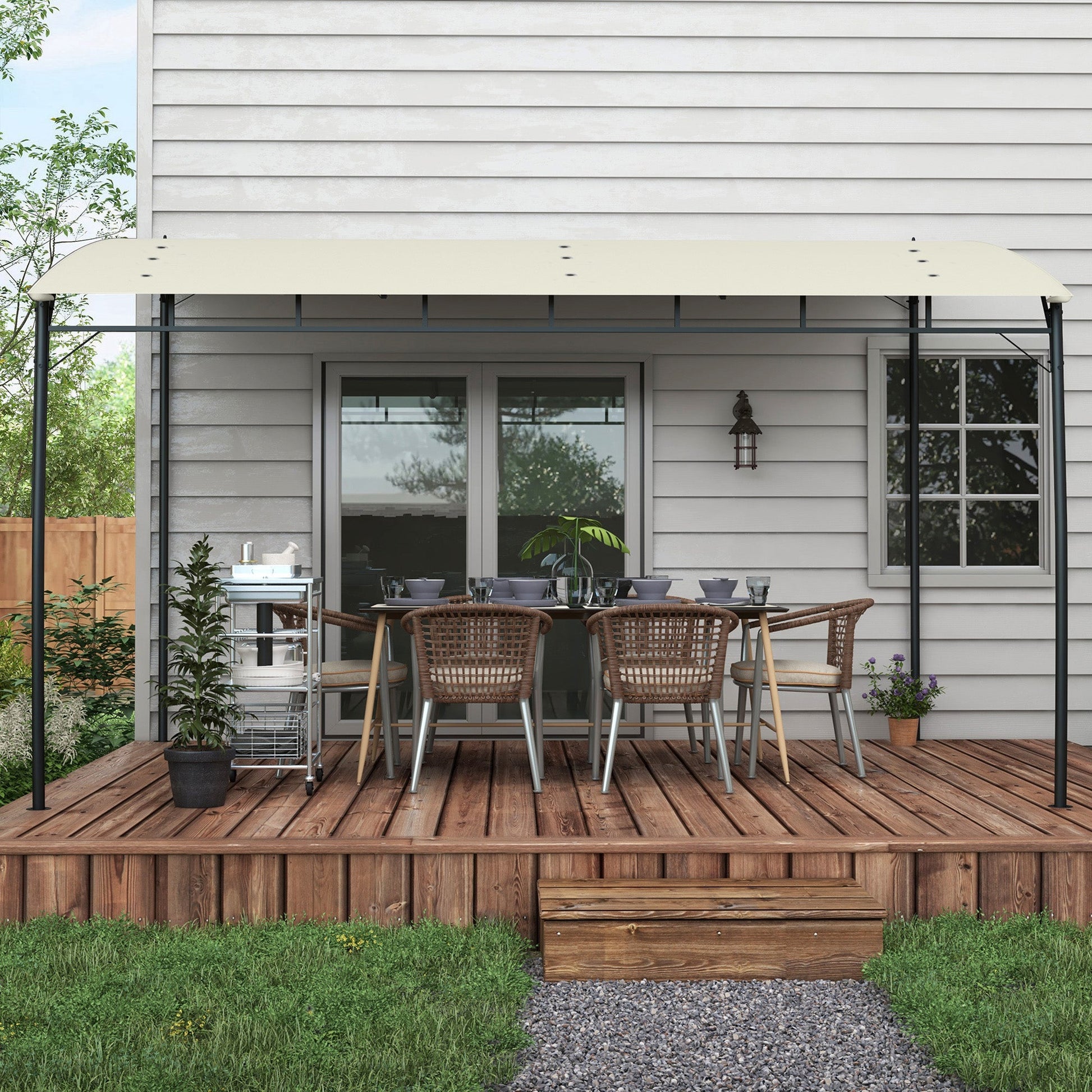 3 x 4m Pergola, Lean to Garden Gazebo with UV-Resistant Canopy and Metal Frame, Outdoor Sun Shade Shelter for Porch, Patio, Deck, Cream White