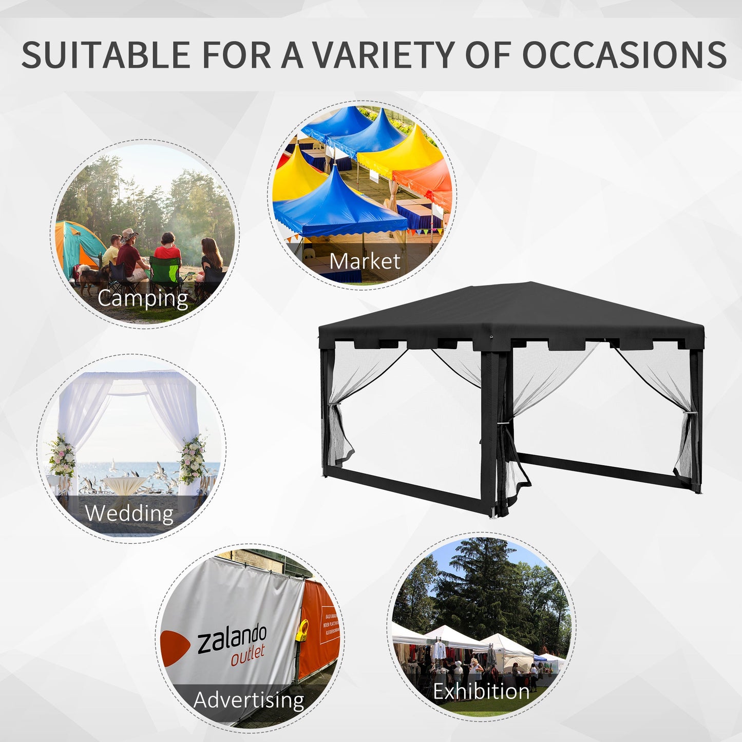 4 m x 3 m Gazebo with Sides, Outdoor Party Tent, Sun Shade Canopy with Mesh Sidewalls, Dark Grey