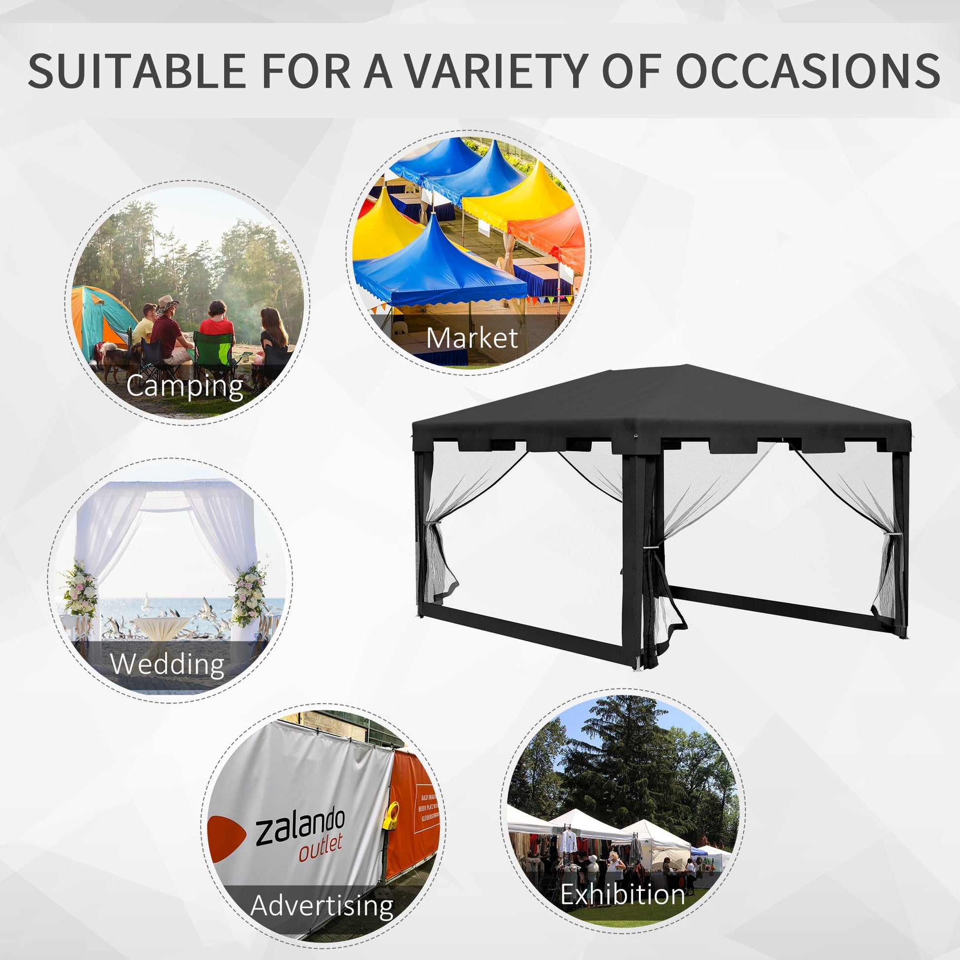 4 m x 3 m Gazebo with Sides, Outdoor Party Tent, Sun Shade Canopy with Mesh Sidewalls, Dark Grey