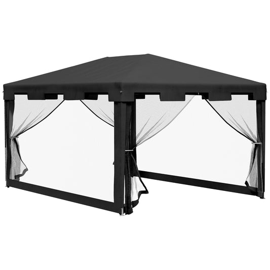 4 m x 3 m Gazebo with Sides, Outdoor Party Tent, Sun Shade Canopy with Mesh Sidewalls, Dark Grey