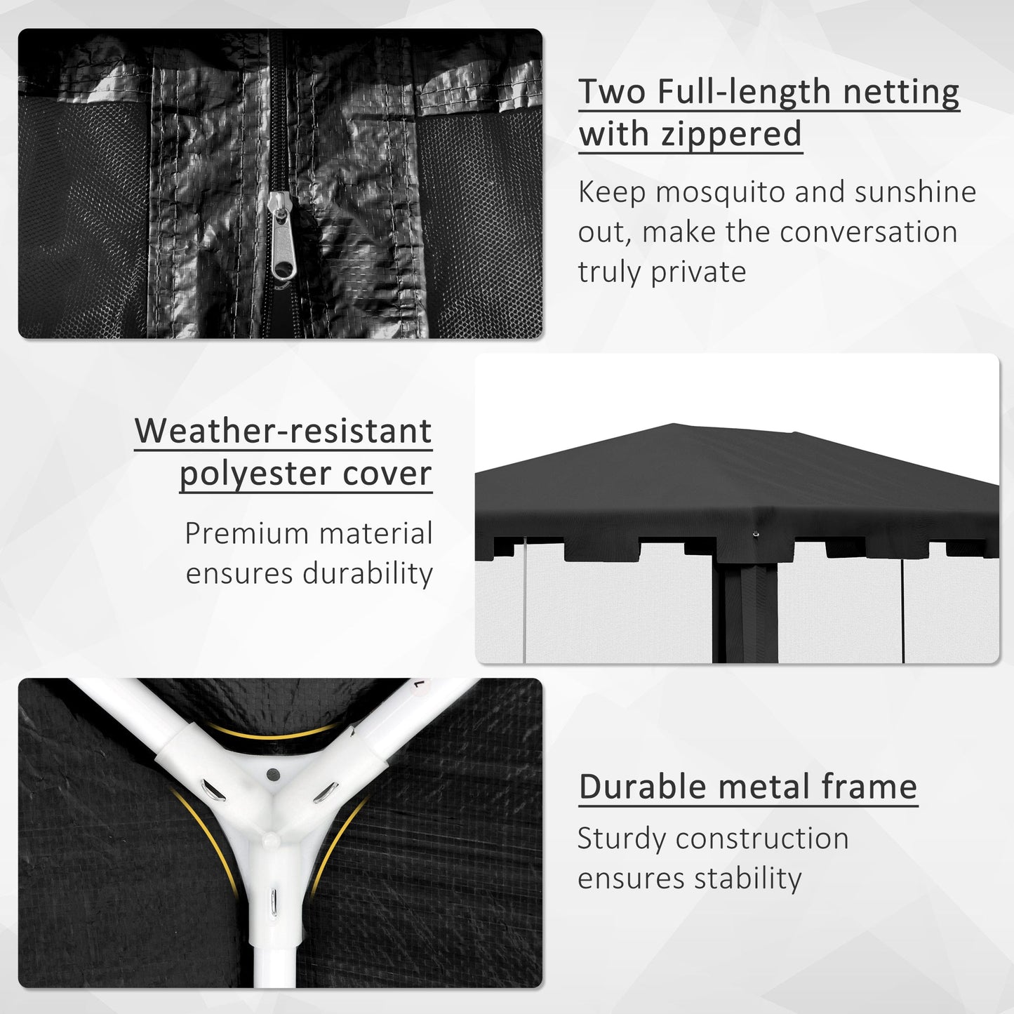4 m x 3 m Gazebo with Sides, Outdoor Party Tent, Sun Shade Canopy with Mesh Sidewalls, Dark Grey