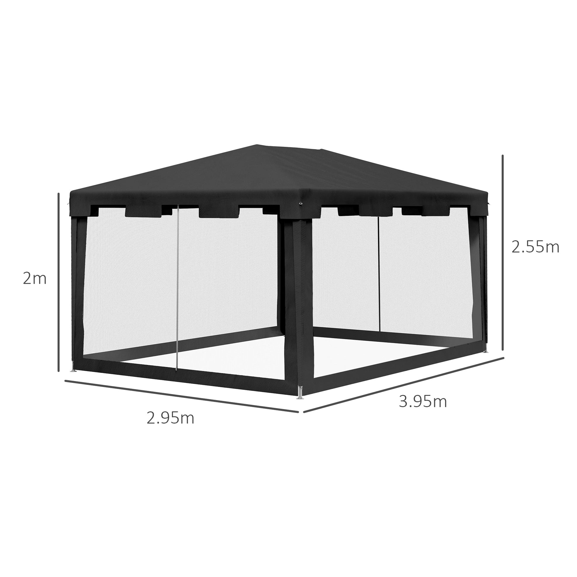 4 m x 3 m Gazebo with Sides, Outdoor Party Tent, Sun Shade Canopy with Mesh Sidewalls, Dark Grey