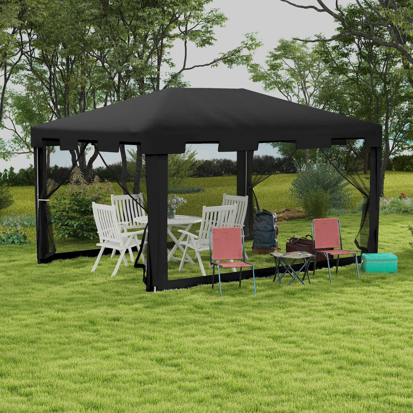 4 m x 3 m Gazebo with Sides, Outdoor Party Tent, Sun Shade Canopy with Mesh Sidewalls, Dark Grey