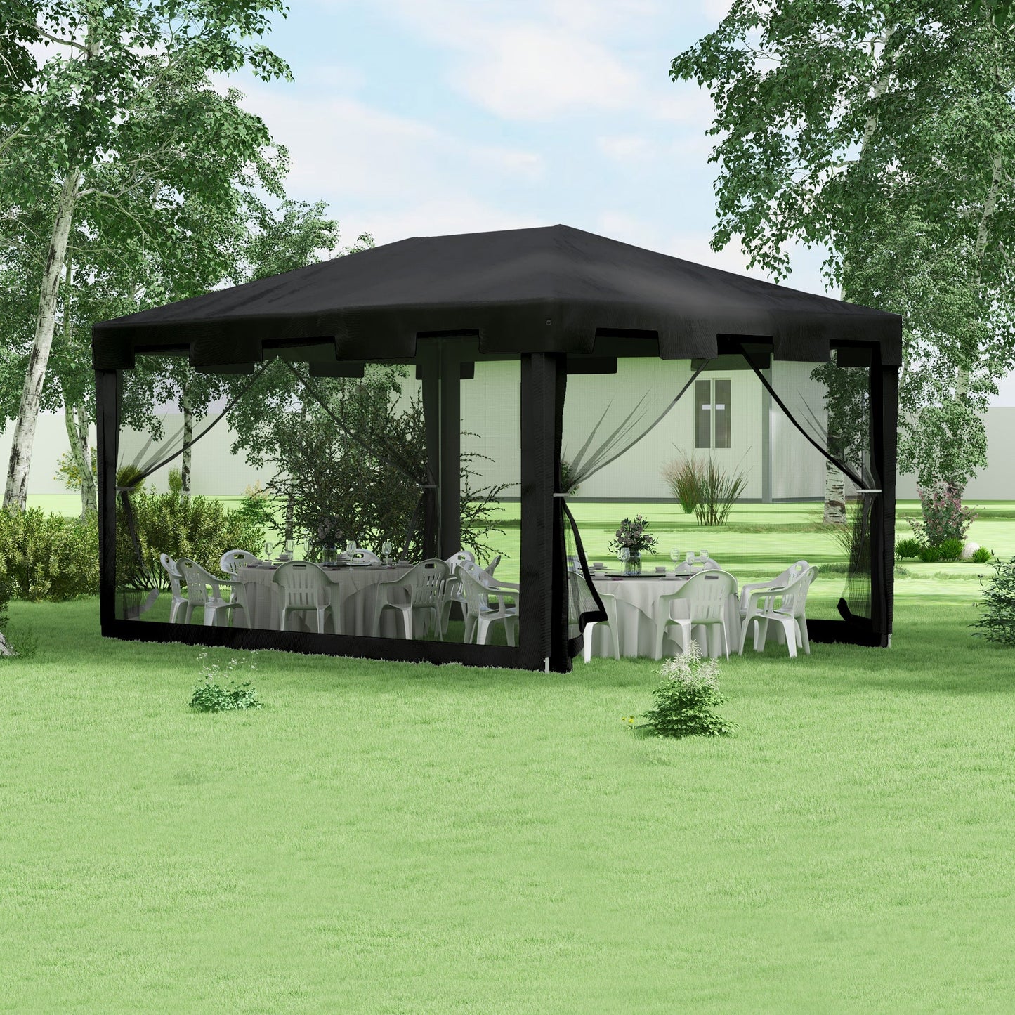 4 m x 3 m Gazebo with Sides, Outdoor Party Tent, Sun Shade Canopy with Mesh Sidewalls, Dark Grey