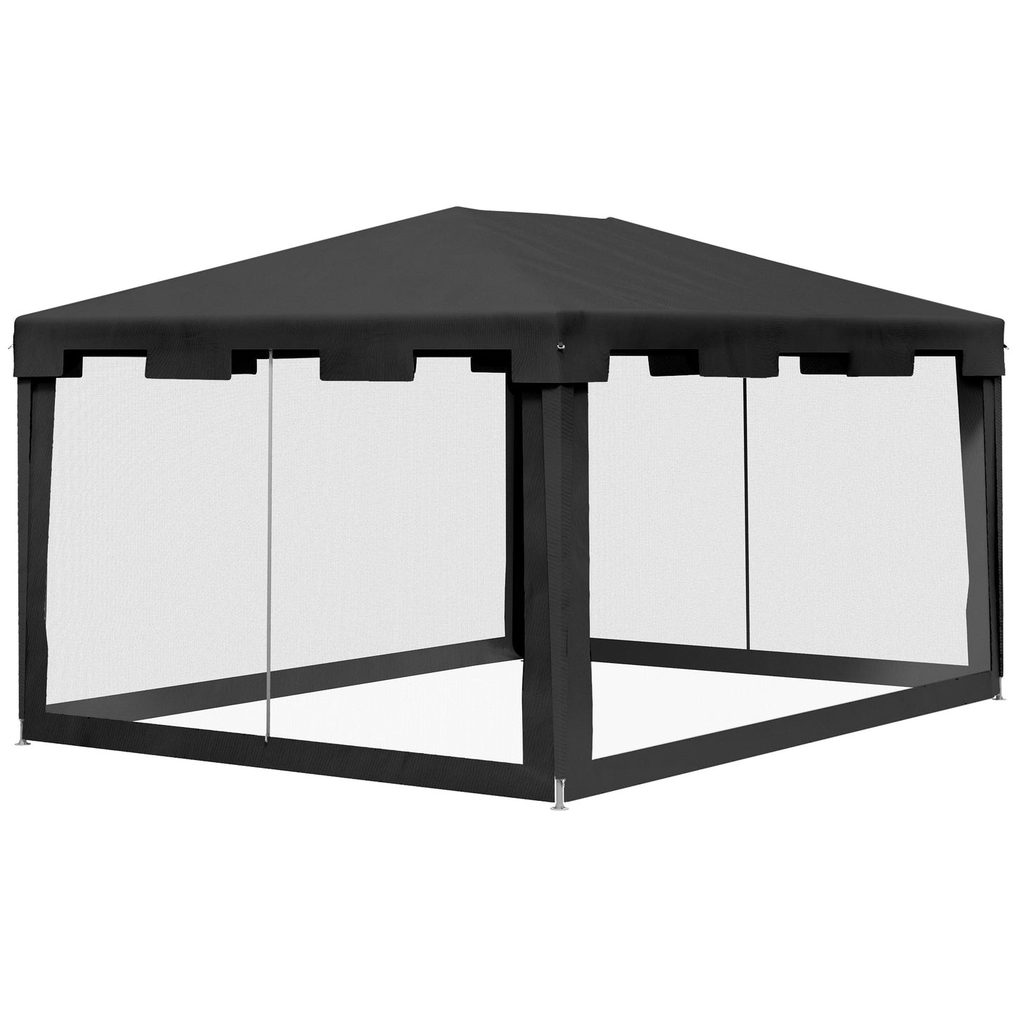4 m x 3 m Gazebo with Sides, Outdoor Party Tent, Sun Shade Canopy with Mesh Sidewalls, Dark Grey