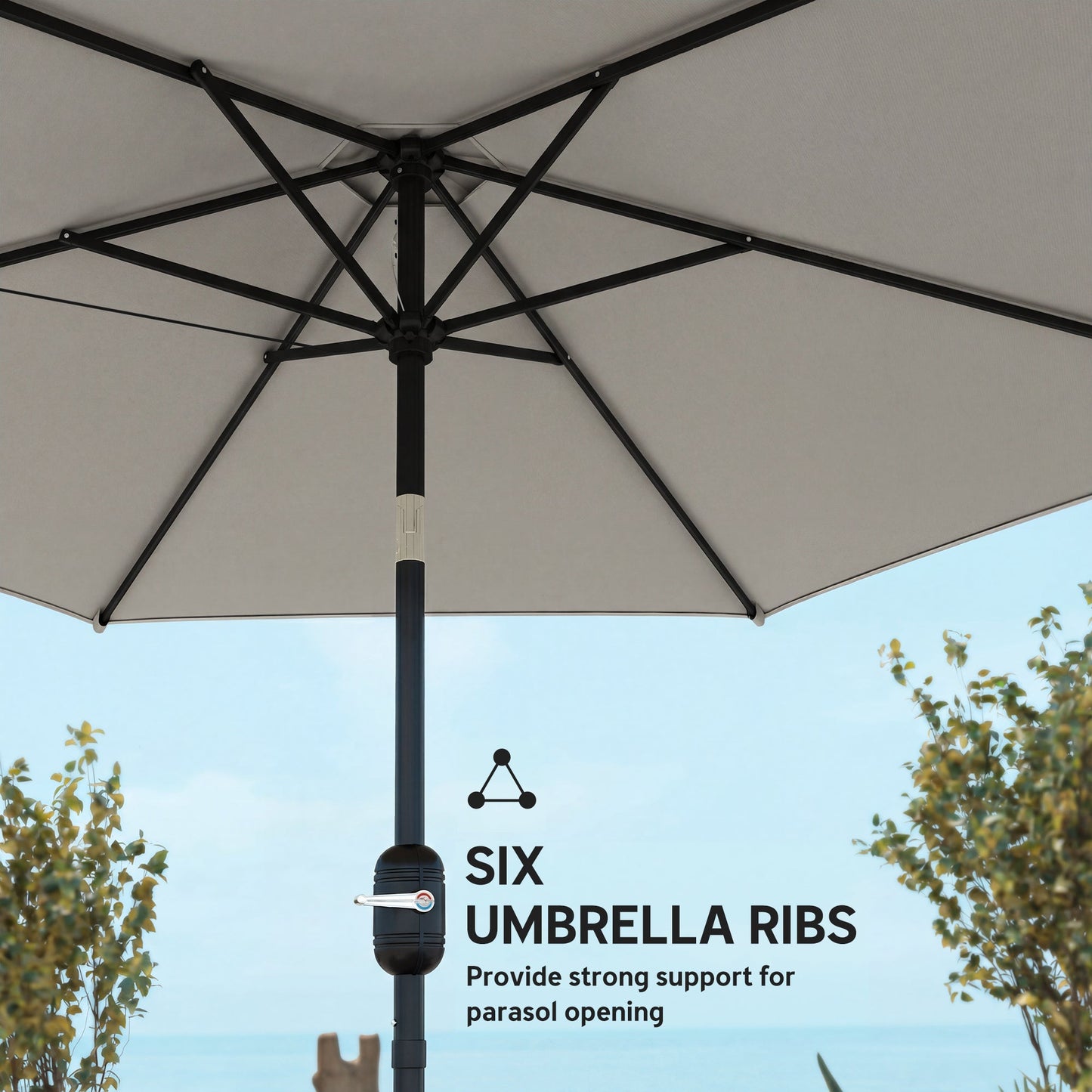 2.6 m Garden Parasol Umbrella with Aluminium Pole, Outdoor Table Market Patio Umbrella Sun Shade with Tilt and Crank, Vent, Light Grey