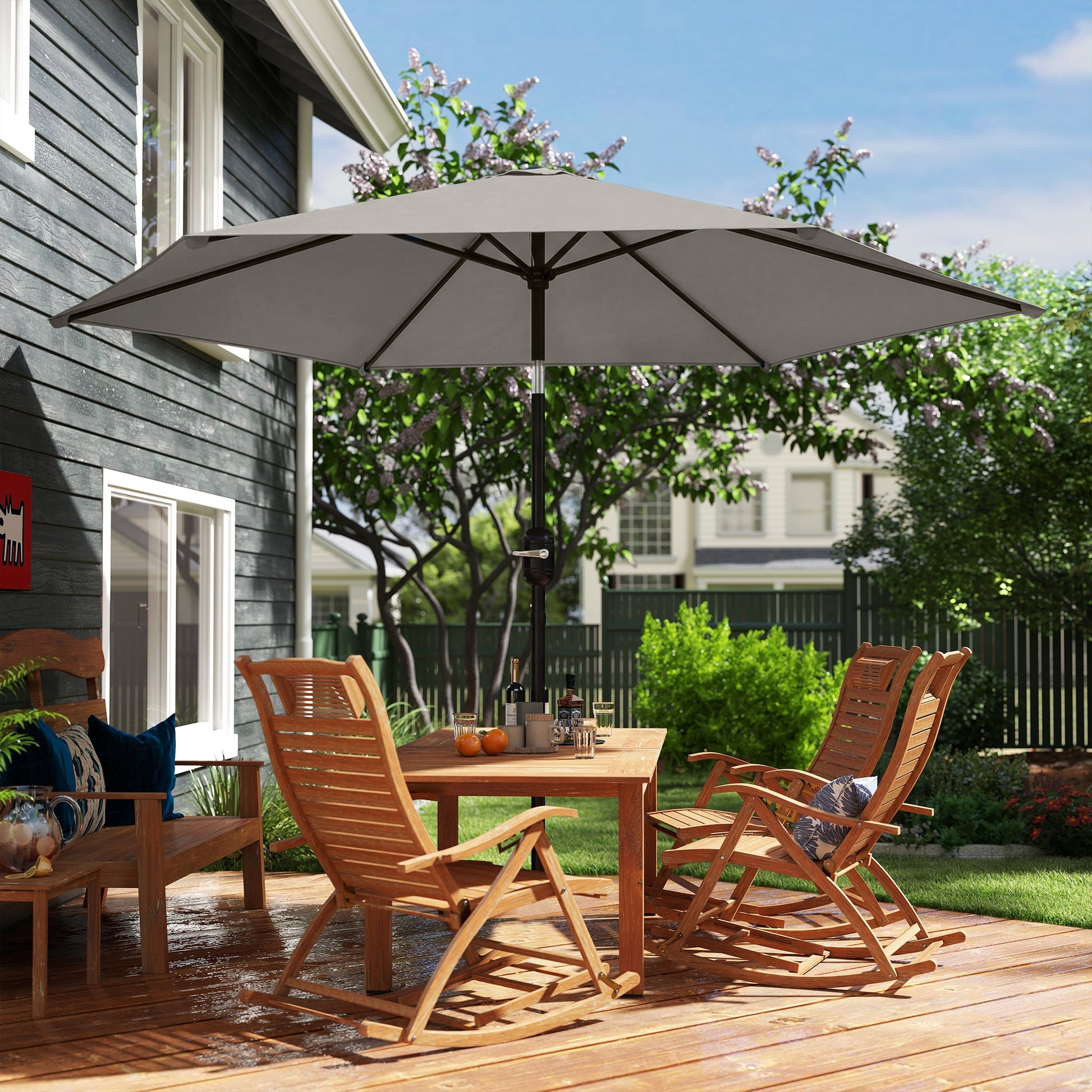 2.6 m Garden Parasol Umbrella with Aluminium Pole, Outdoor Table Market Patio Umbrella Sun Shade with Tilt and Crank, Vent, Light Grey