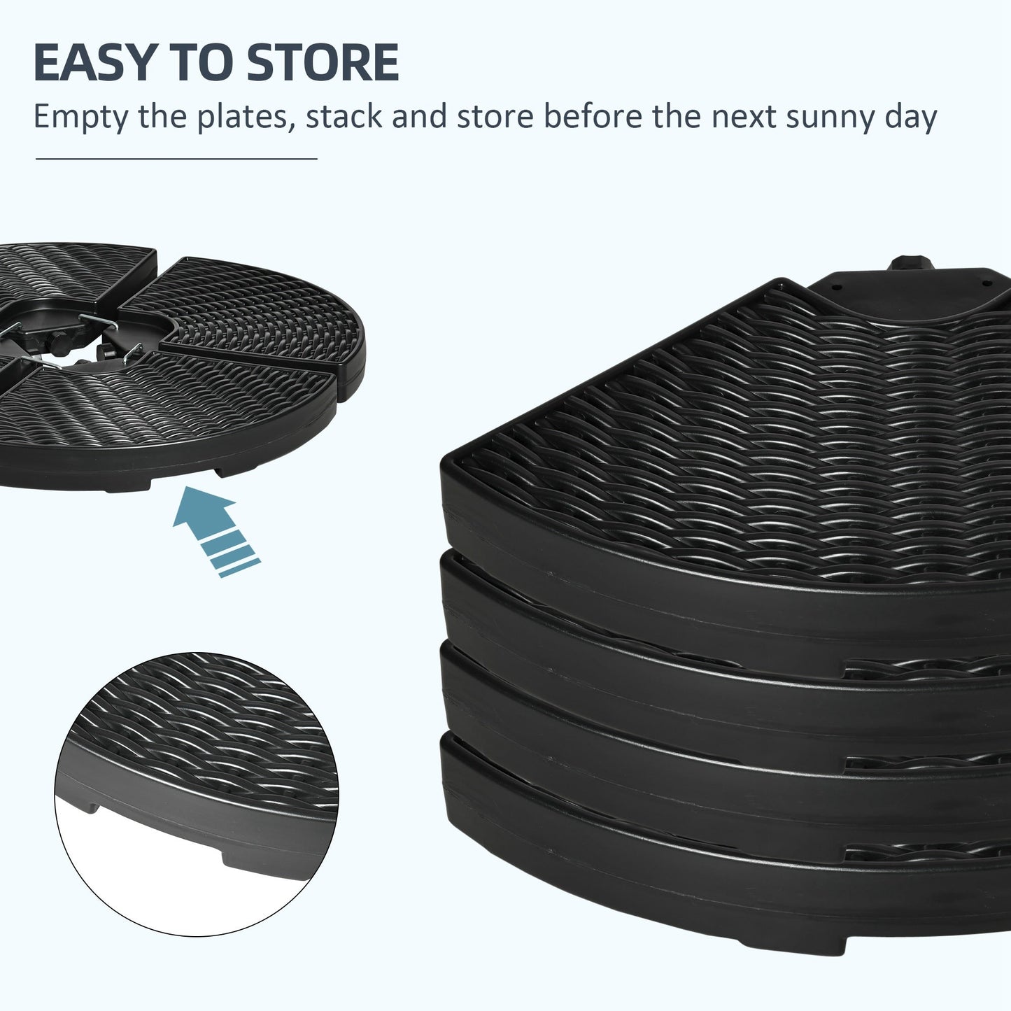 4PCs Parasol Bases, Patio Umbrella Weights for Parasol, Wicker Effect HDPE Water and Sand Filled Garden Umbrella Base with Built-in Handles, Black
