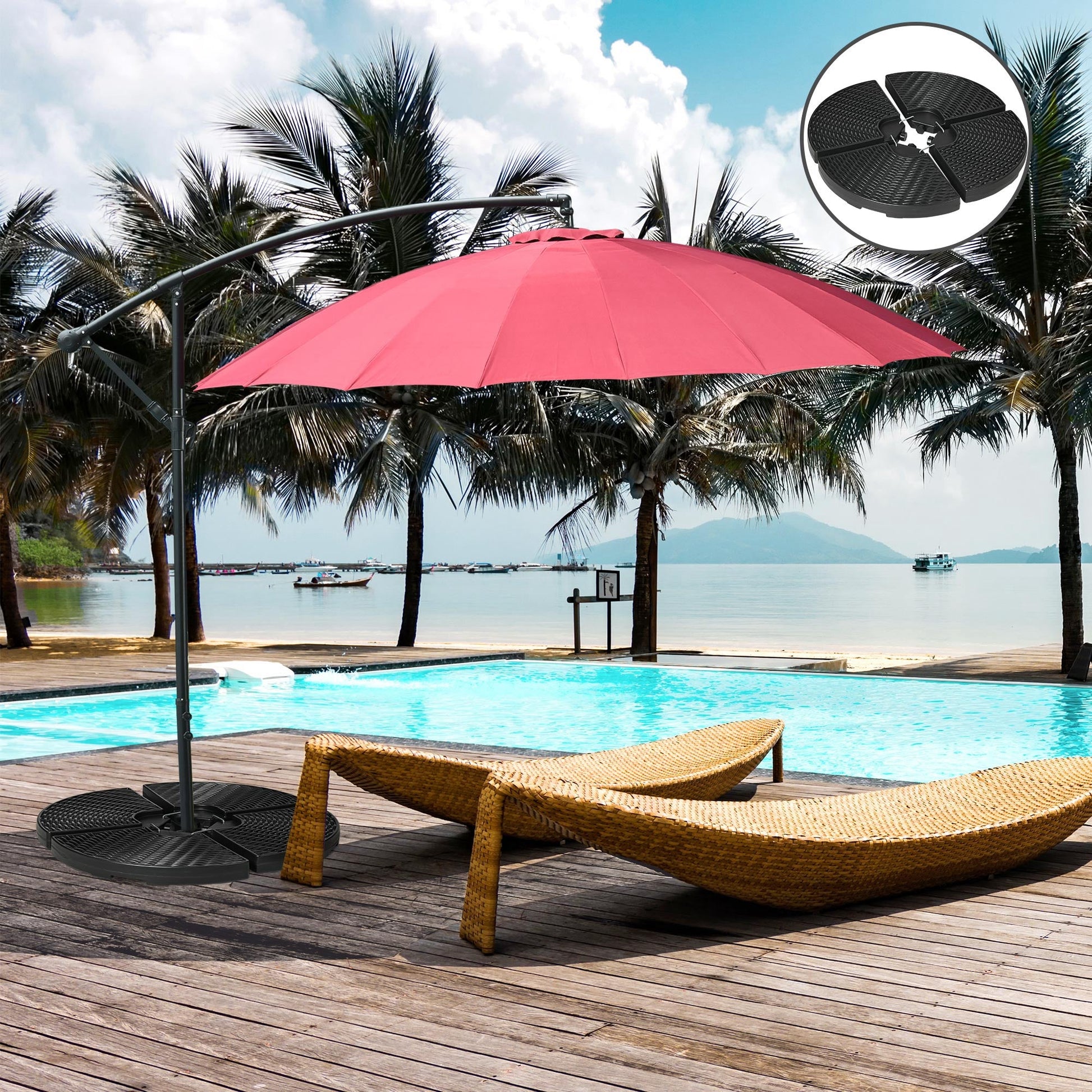 4PCs Parasol Bases, Patio Umbrella Weights for Parasol, Wicker Effect HDPE Water and Sand Filled Garden Umbrella Base with Built-in Handles, Black