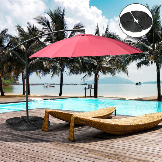 4PCs Parasol Bases, Patio Umbrella Weights for Parasol, Wicker Effect HDPE Water and Sand Filled Garden Umbrella Base with Built-in Handles, Black
