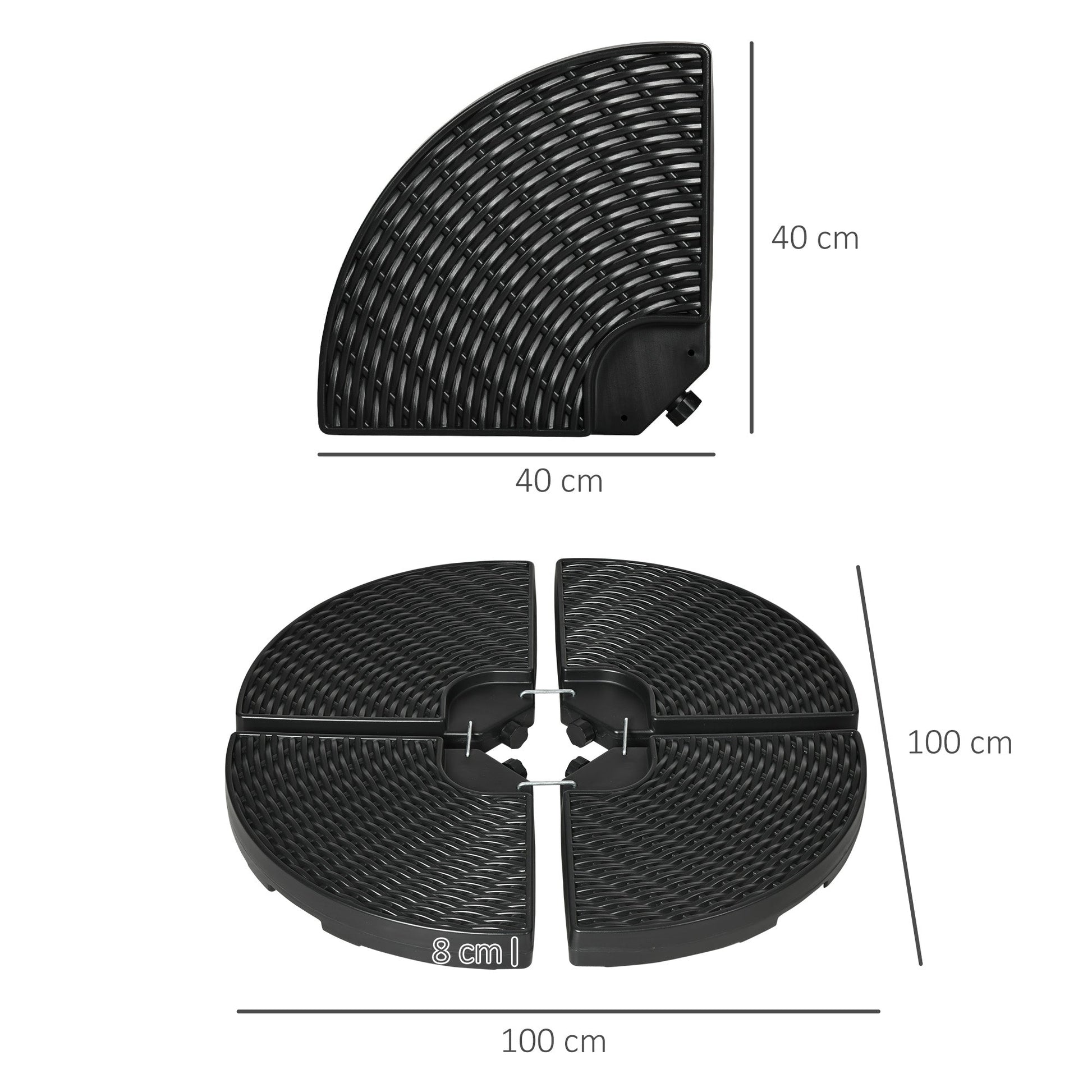 4PCs Parasol Bases, Patio Umbrella Weights for Parasol, Wicker Effect HDPE Water and Sand Filled Garden Umbrella Base with Built-in Handles, Black