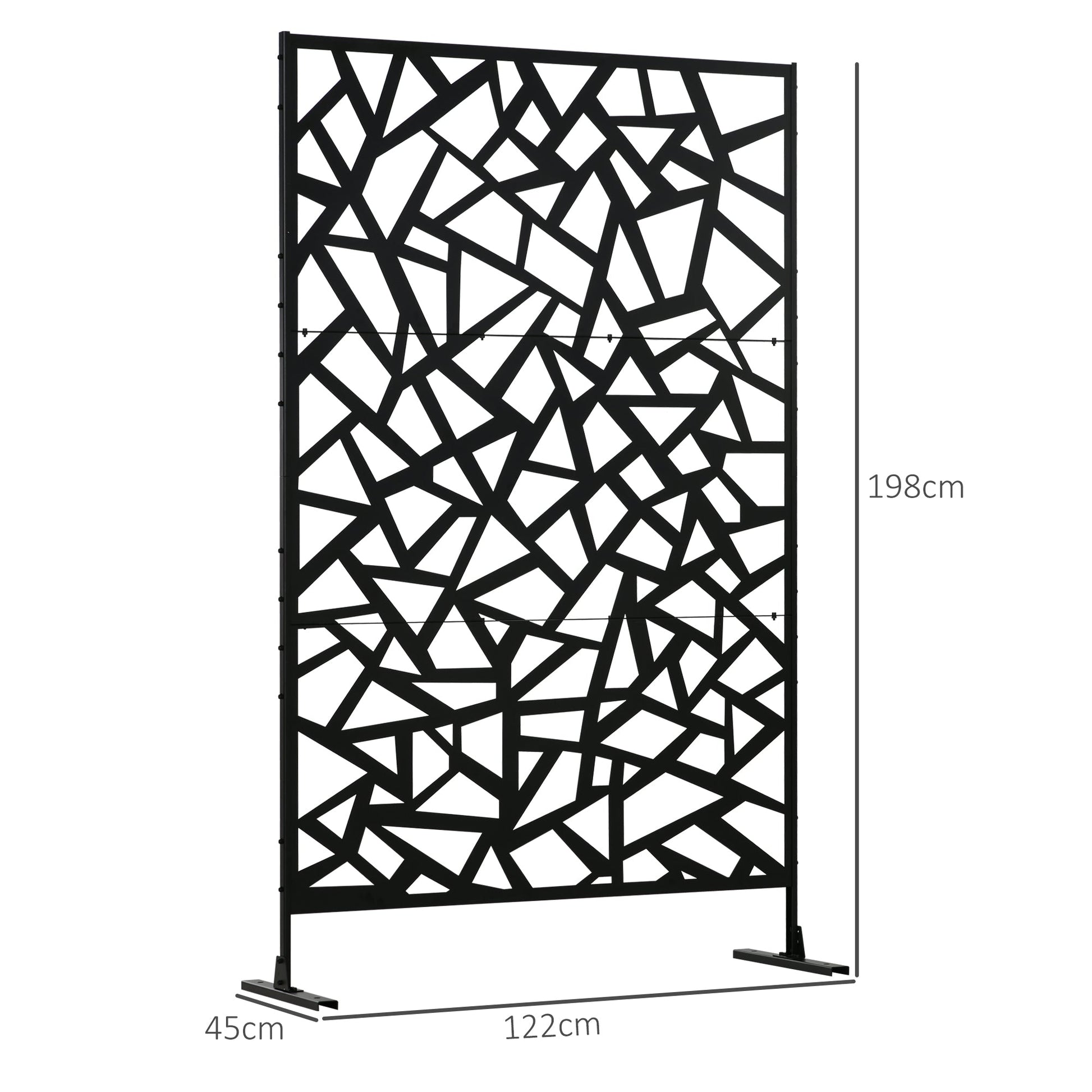 Decorative Garden Privacy Screen with Stand, 6.5FT Freestanding Metal Outdoor Divider, Decorative Privacy Panel with Expansion Screws for Garden Pool Hot Tub, Irregular Figure Style, Black
