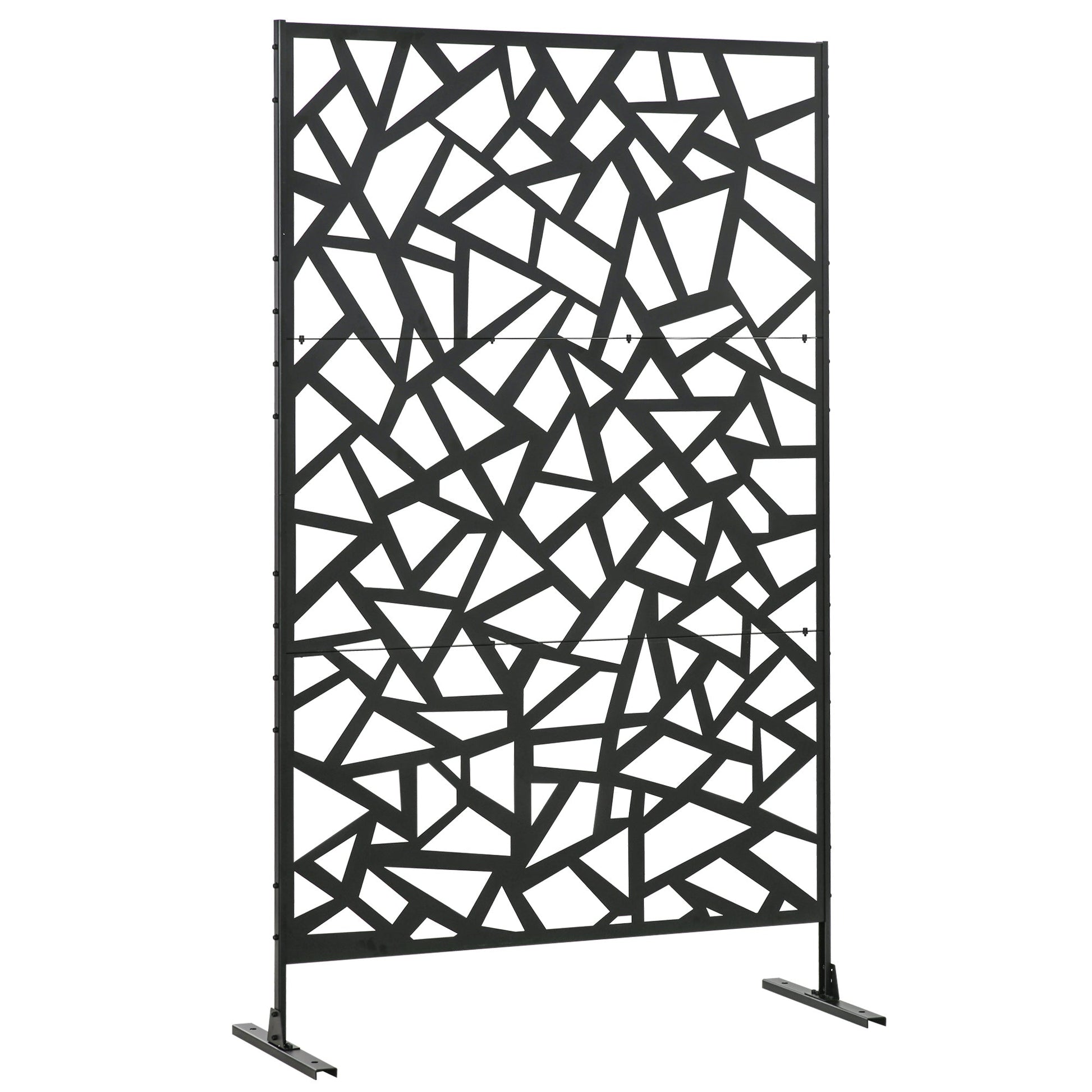 Decorative Garden Privacy Screen with Stand, 6.5FT Freestanding Metal Outdoor Divider, Decorative Privacy Panel with Expansion Screws for Garden Pool Hot Tub, Irregular Figure Style, Black