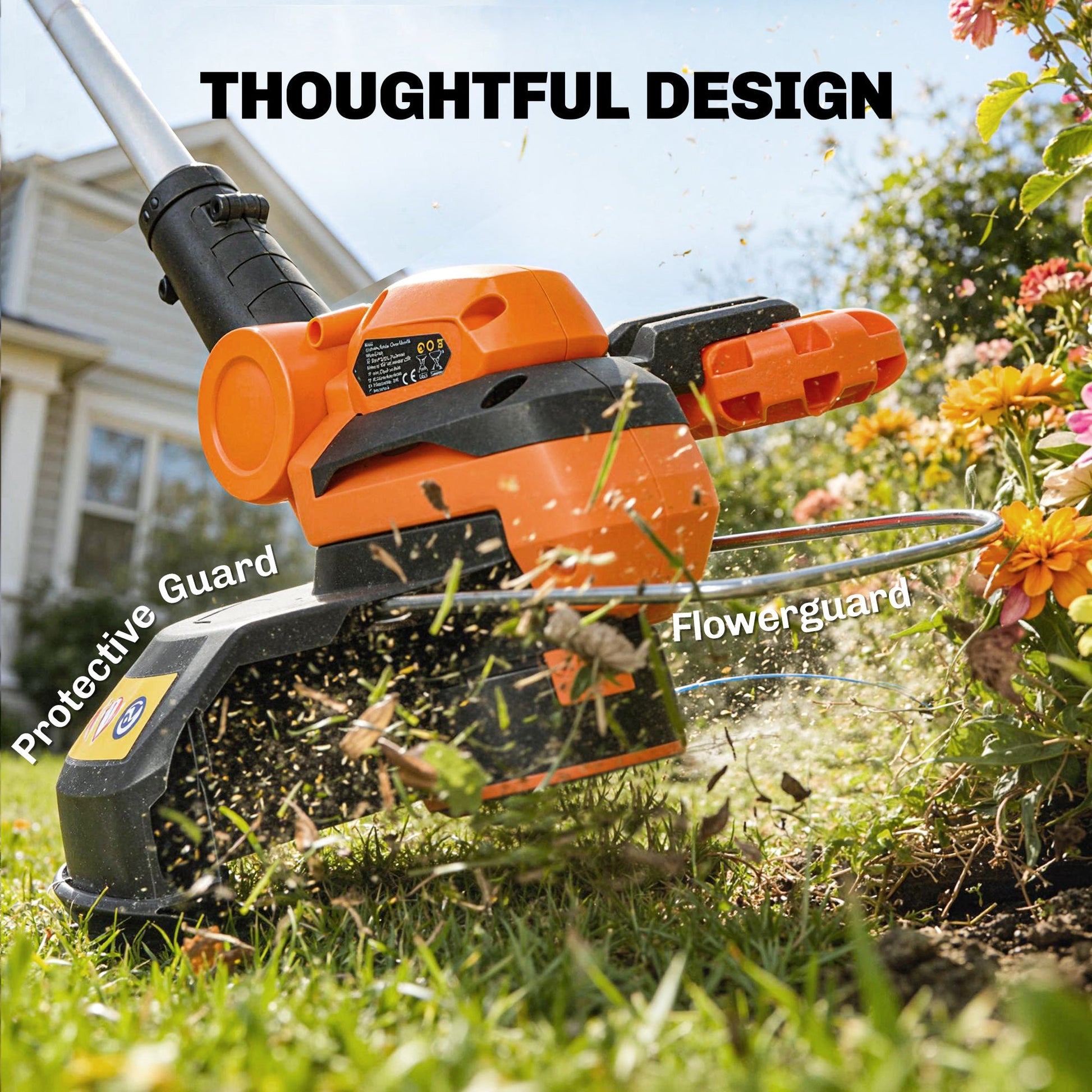 Cordless Strimmer with 2 x 4.0Ah Lithium Batteries & Charger, 2-in-1 Lightweight Cordless Grass Trimmer and Lawn Edger with Adjustable Pole, Head & Handle, 8000 RPM, 25cm Cutting Width