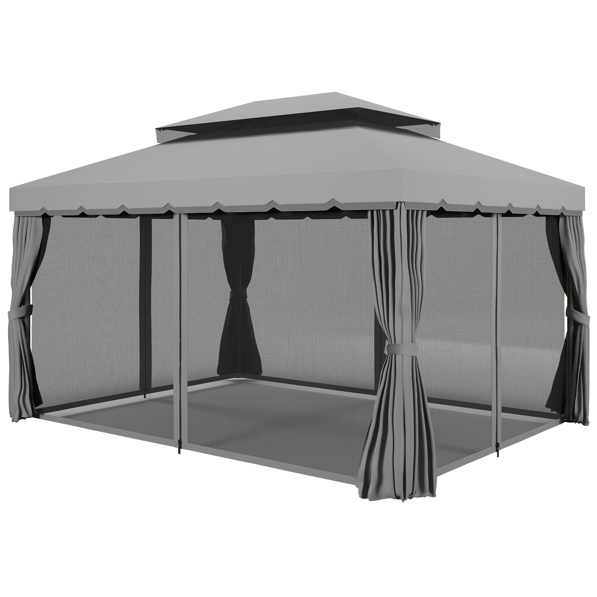 3 x 4m Aluminium Garden Gazebo, Marquee Canopy Shelter Pavilion Party Tent with Nets and Curtains for Garden and Deck, Light Grey