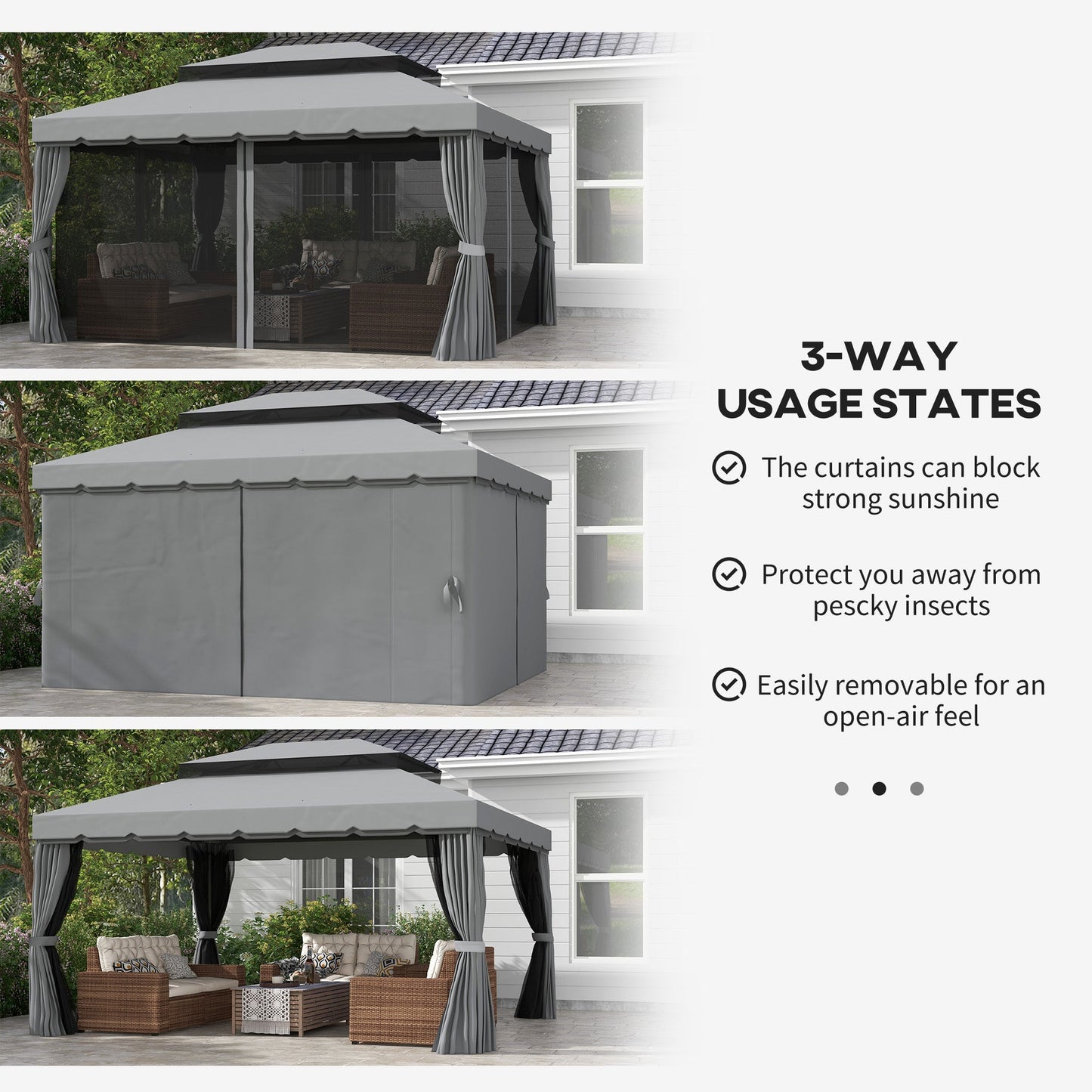 3 x 4m Aluminium Garden Gazebo, Marquee Canopy Shelter Pavilion Party Tent with Nets and Curtains for Garden and Deck, Light Grey