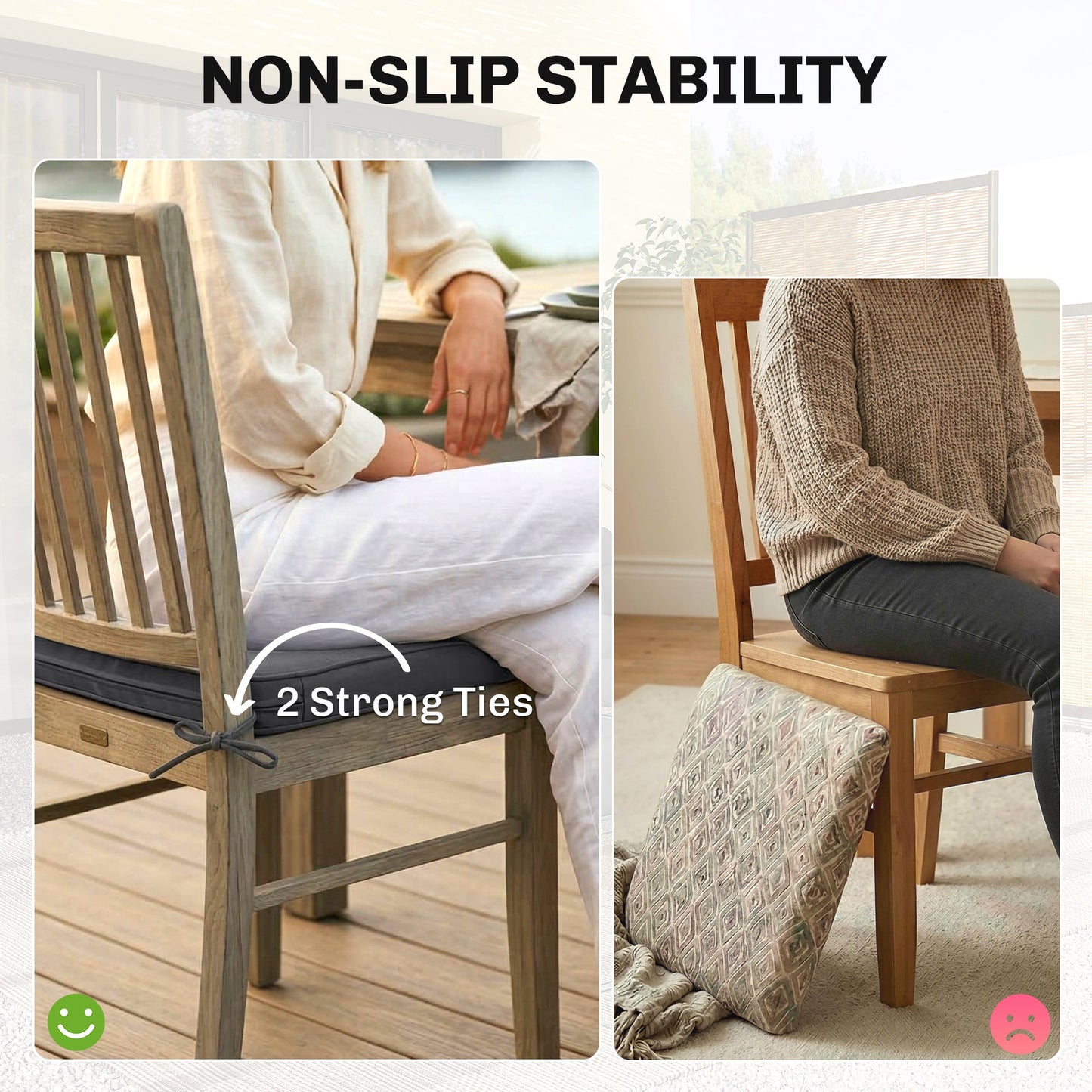 Outdoor Chair Seat Cushions Set of 2, Garden Chair Cushions with 7cm Thick Foam & Ties, Water Repellent and UV Resistant Covers for Patio Furniture 40x40cm, Dark Grey