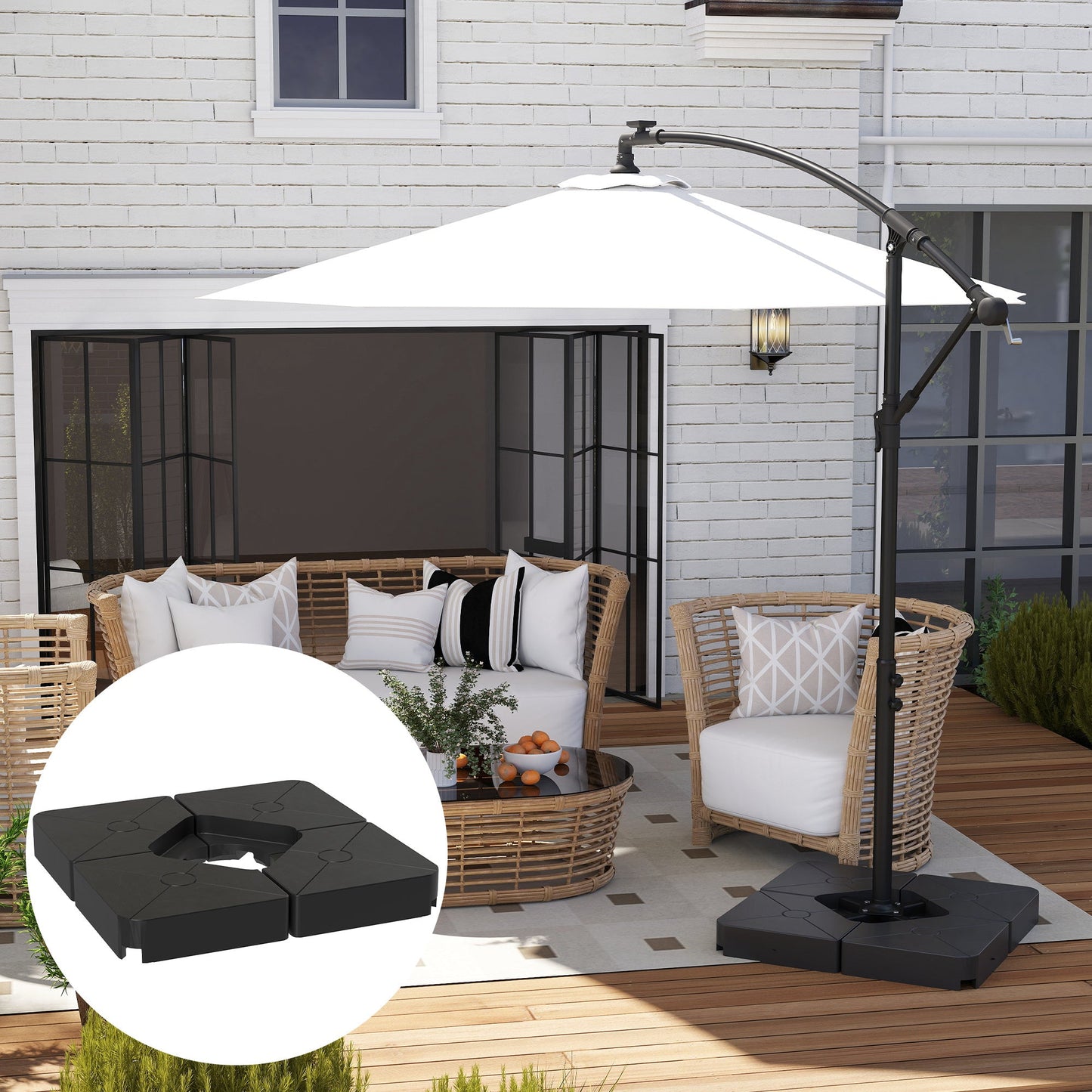Umbrella Weights for Cantilever Parasols, Set of 4 Heavy Duty Parasol Base Weights, 64kg Sand or 55kg Water Filled, Black