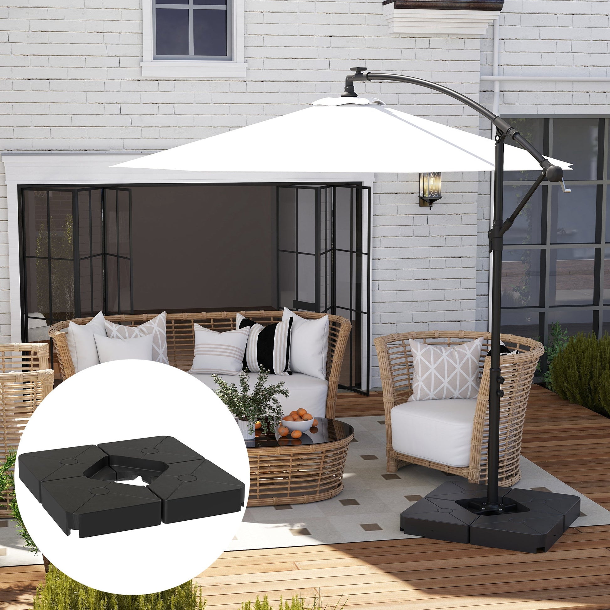 Umbrella Weights for Cantilever Parasols, Set of 4 Heavy Duty Parasol Base Weights, 64kg Sand or 55kg Water Filled, Black