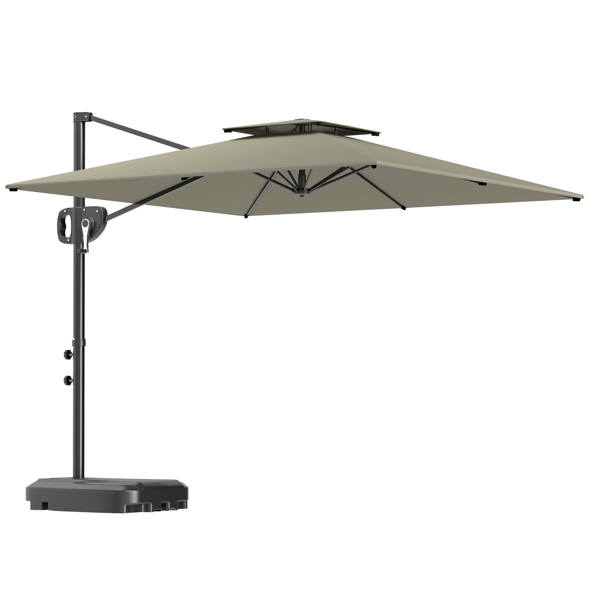 2.5m Garden Cantilever Parasol with Fillable Base, Up to 40kg, Double Top Garden Parasol, Square Overhanging Patio Umbrella with Crank Handle and Tilt for Outdoor Sun Shade, Light Grey