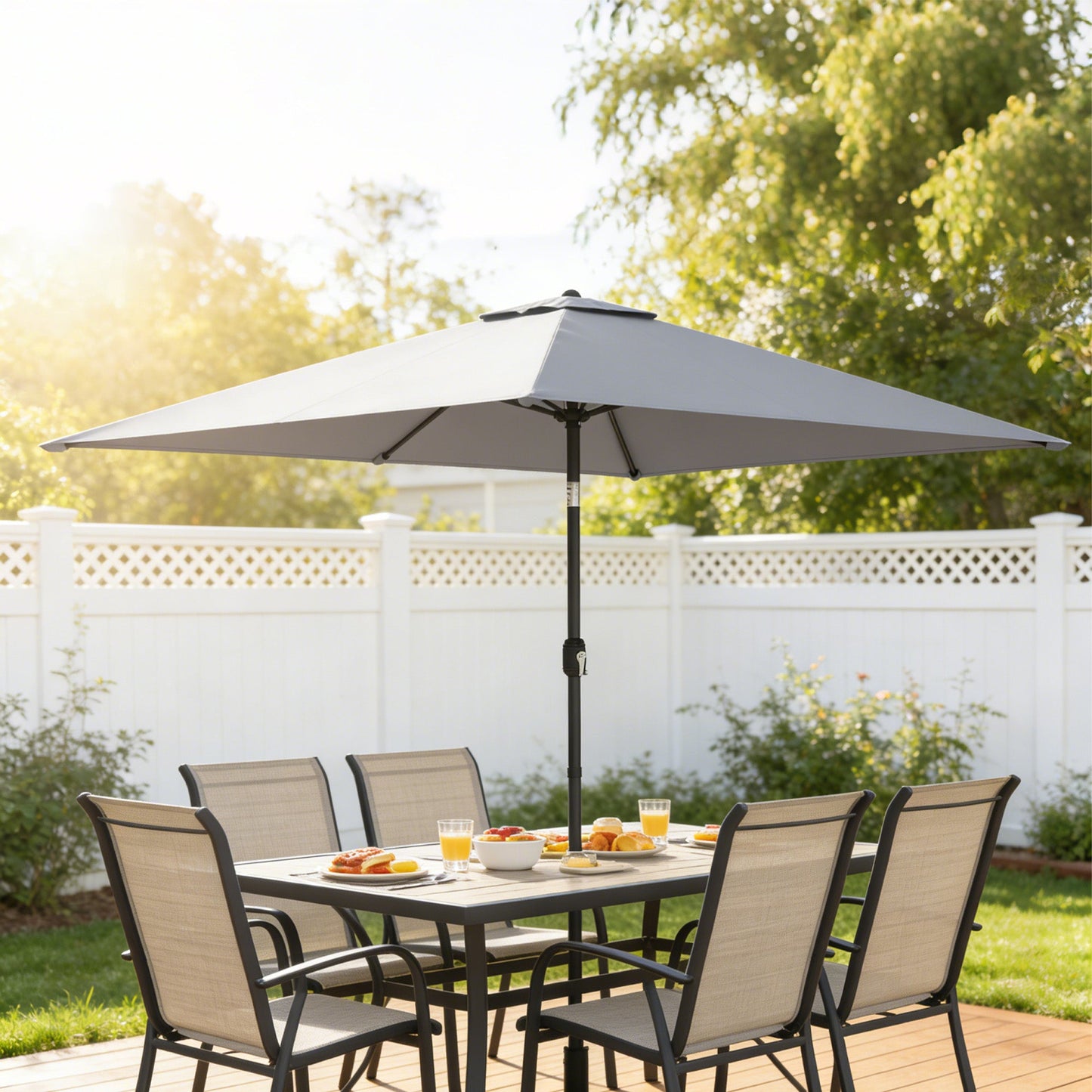 3x2m Garden Parasol, Parasol Umbrella with Crank Handle, Tilt Function, Polyester Canopy, Outdoor Table Umbrella for Patio, Garden, Light Grey