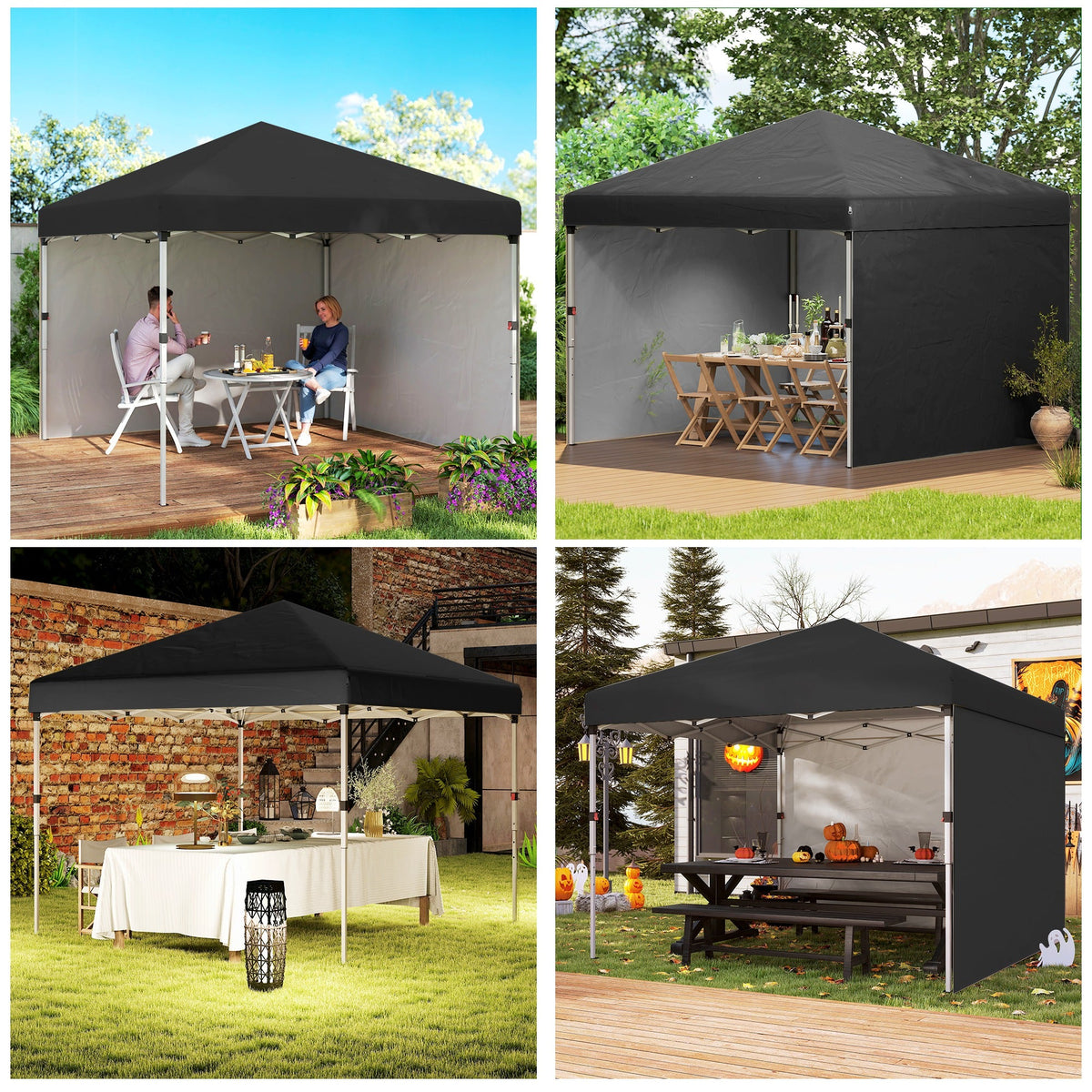 3 x 3 (M) Pop Up Gazebo with 3 Sidewalls, Leg Weight Bags and Wheeled Bag, Height Adjustable Party Tent Event Shelter for Garden, Patio, Black