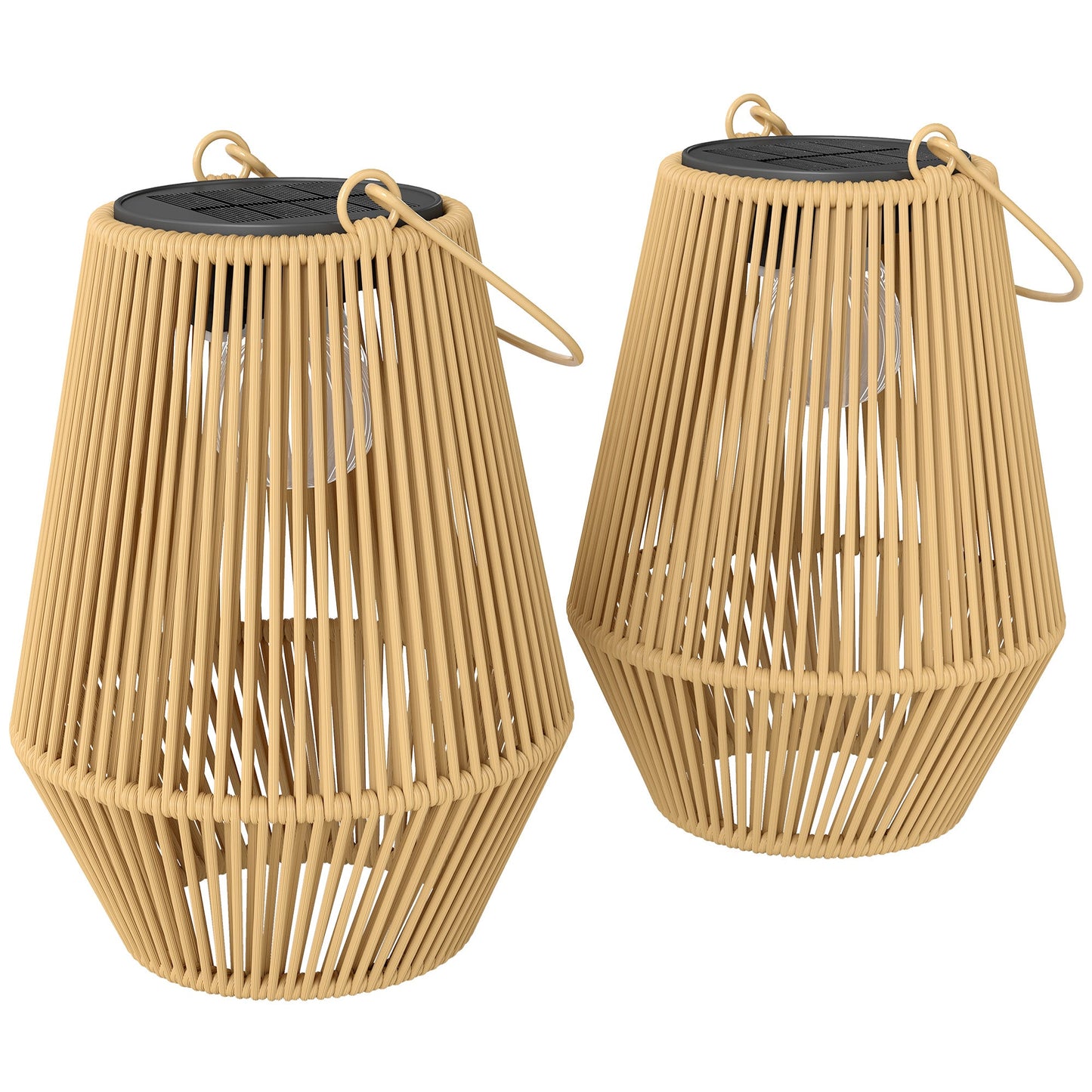 Hanging Solar Lights Outdoor Garden Lanterns, 2 Pack Rattan Solar Lights with Auto On/Off, Decorative Rattan Table Lamp with Handle, IP44 for Patio, Pathway, Terrace, Tree, Brown