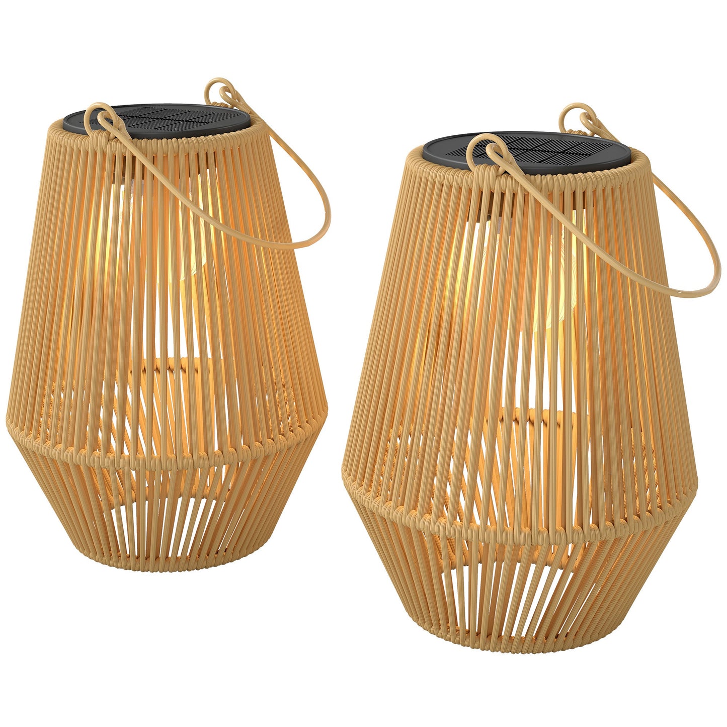 Hanging Solar Lights Outdoor Garden Lanterns, 2 Pack Rattan Solar Lights with Auto On/Off, Decorative Rattan Table Lamp with Handle, IP44 for Patio, Pathway, Terrace, Tree, Brown