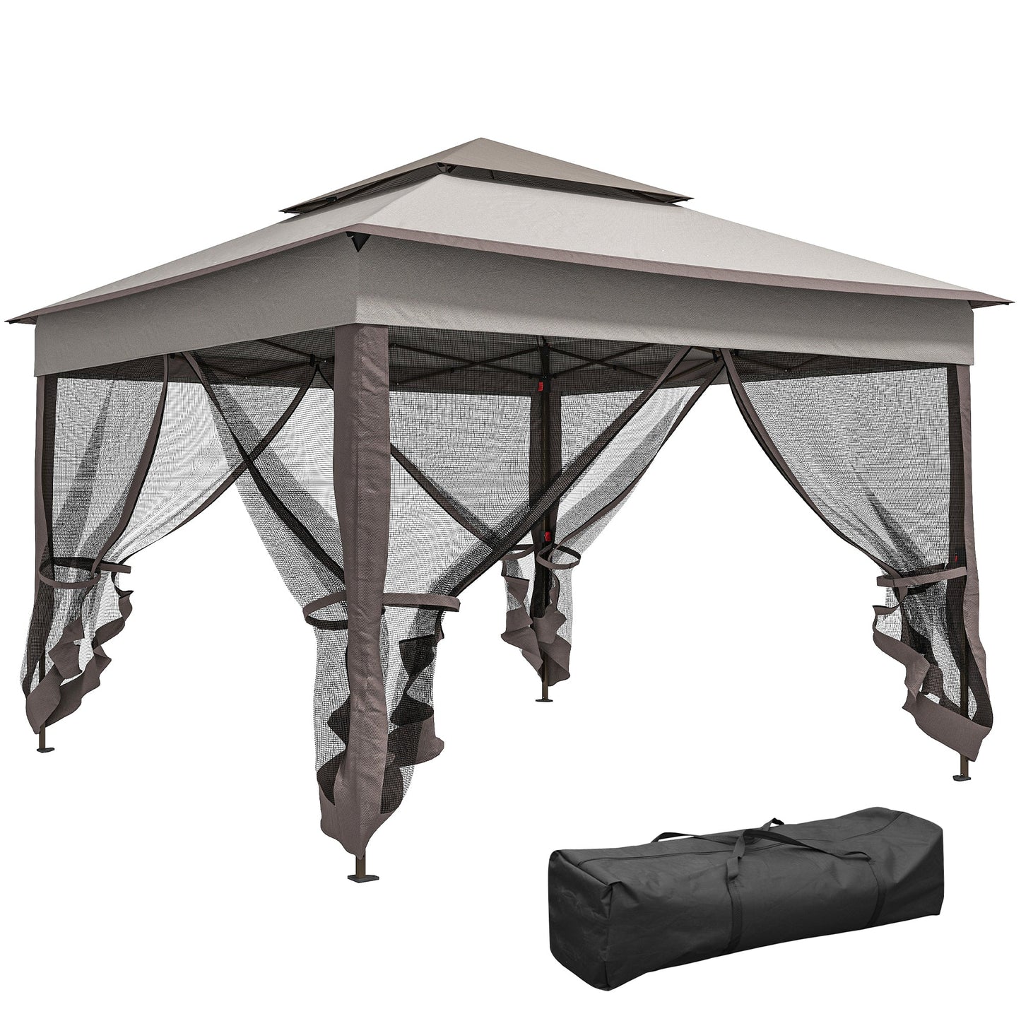 3 x 3(m) Pop Up Gazebo, Marquee Party Tent with Double Tier Roof, Netting and Carry Bag, Event Shelter for Outdoor Patio, Light Grey