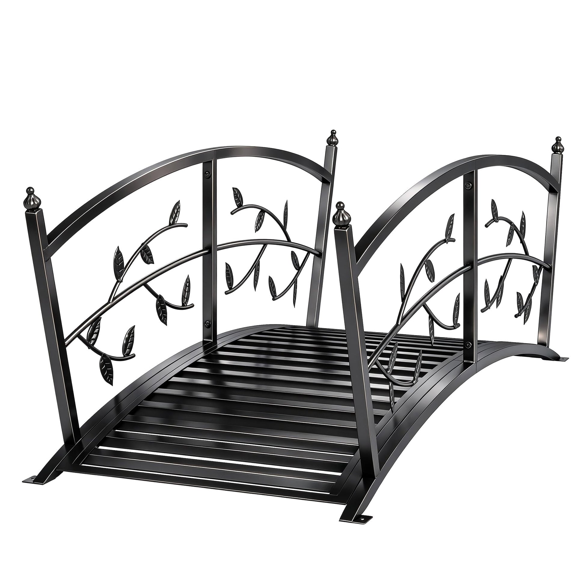 1.2M Metal Garden Bridge with Safety Railings, Outdoor Pond Bridge, Arch Decorative Footbridge for Garden, Creek Stream, Easy Assembly & Stable Construction, Black
