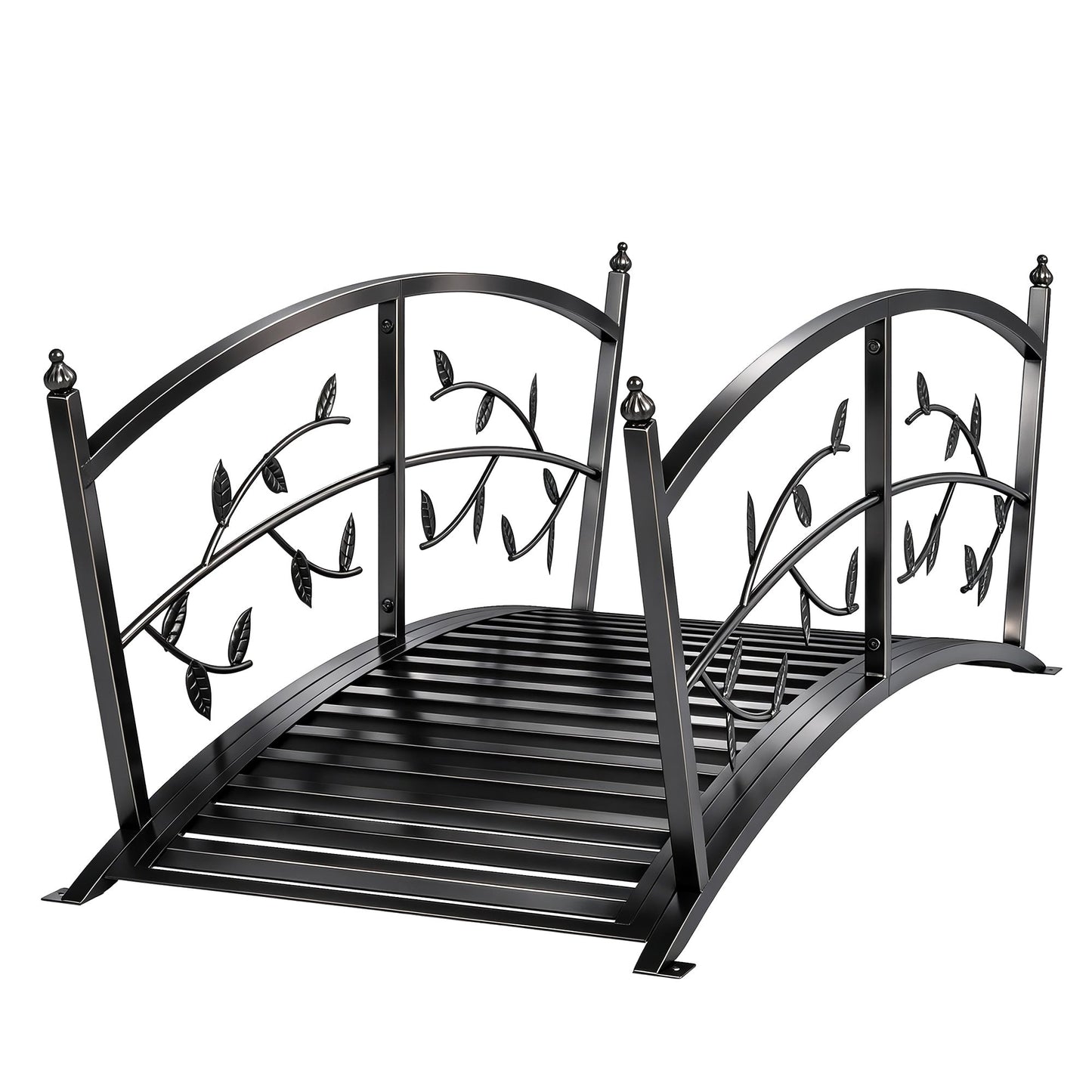 1.2M Metal Garden Bridge with Safety Railings, Outdoor Pond Bridge, Arch Decorative Footbridge for Garden, Creek Stream, Easy Assembly & Stable Construction, Black