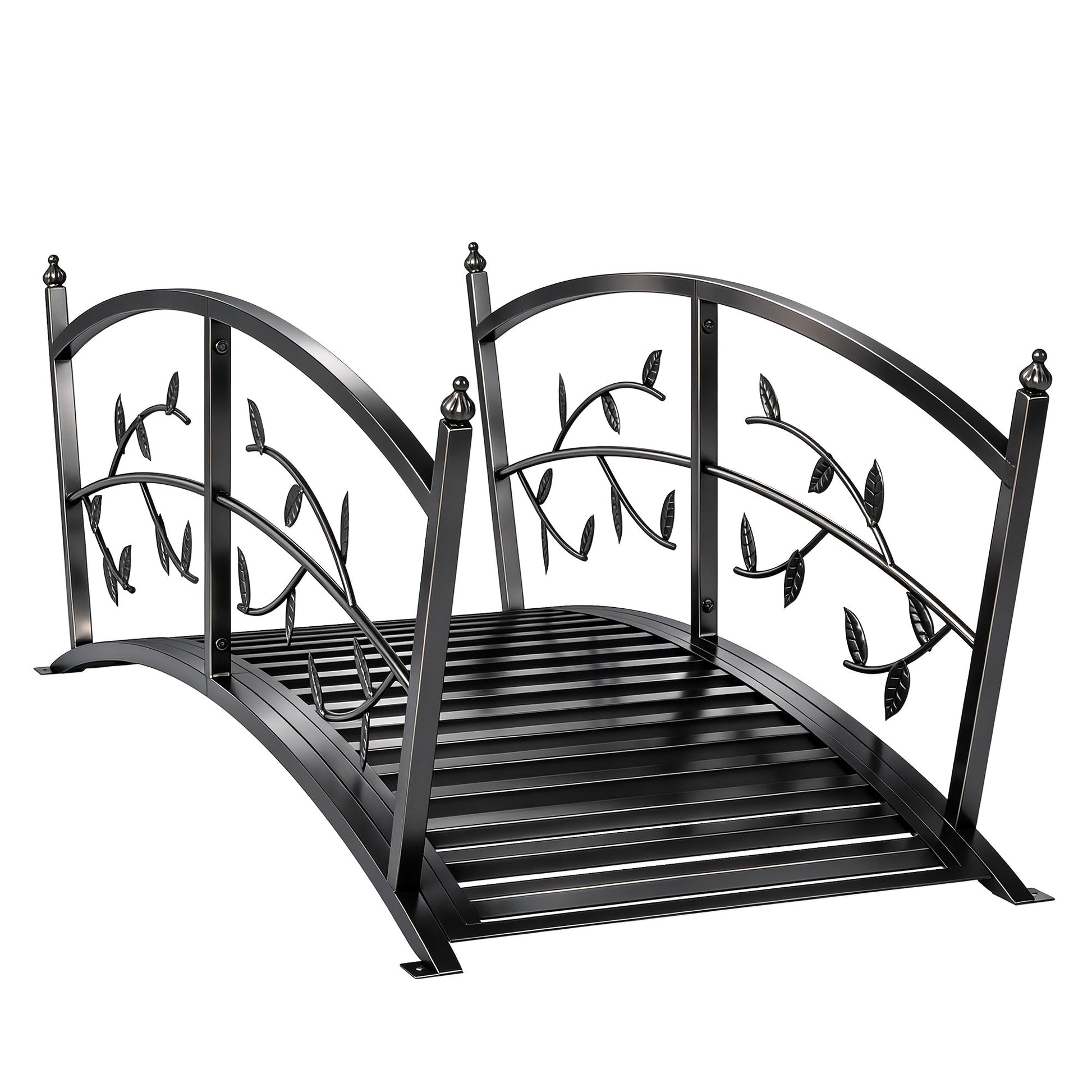 1.2M Metal Garden Bridge with Safety Railings, Outdoor Pond Bridge, Arch Decorative Footbridge for Garden, Creek Stream, Easy Assembly & Stable Construction, Black