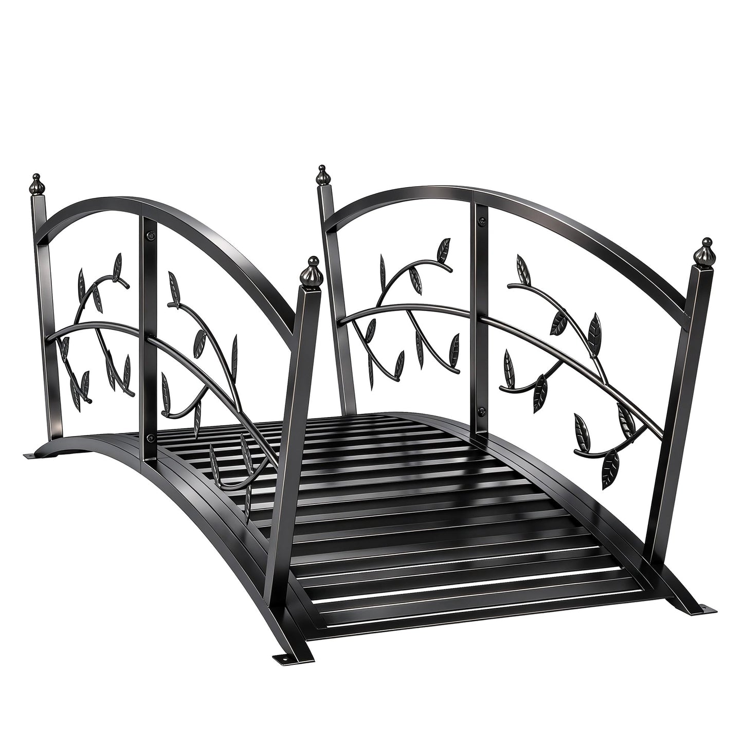 1.2M Metal Garden Bridge with Safety Railings, Outdoor Pond Bridge, Arch Decorative Footbridge for Garden, Creek Stream, Easy Assembly & Stable Construction, Black