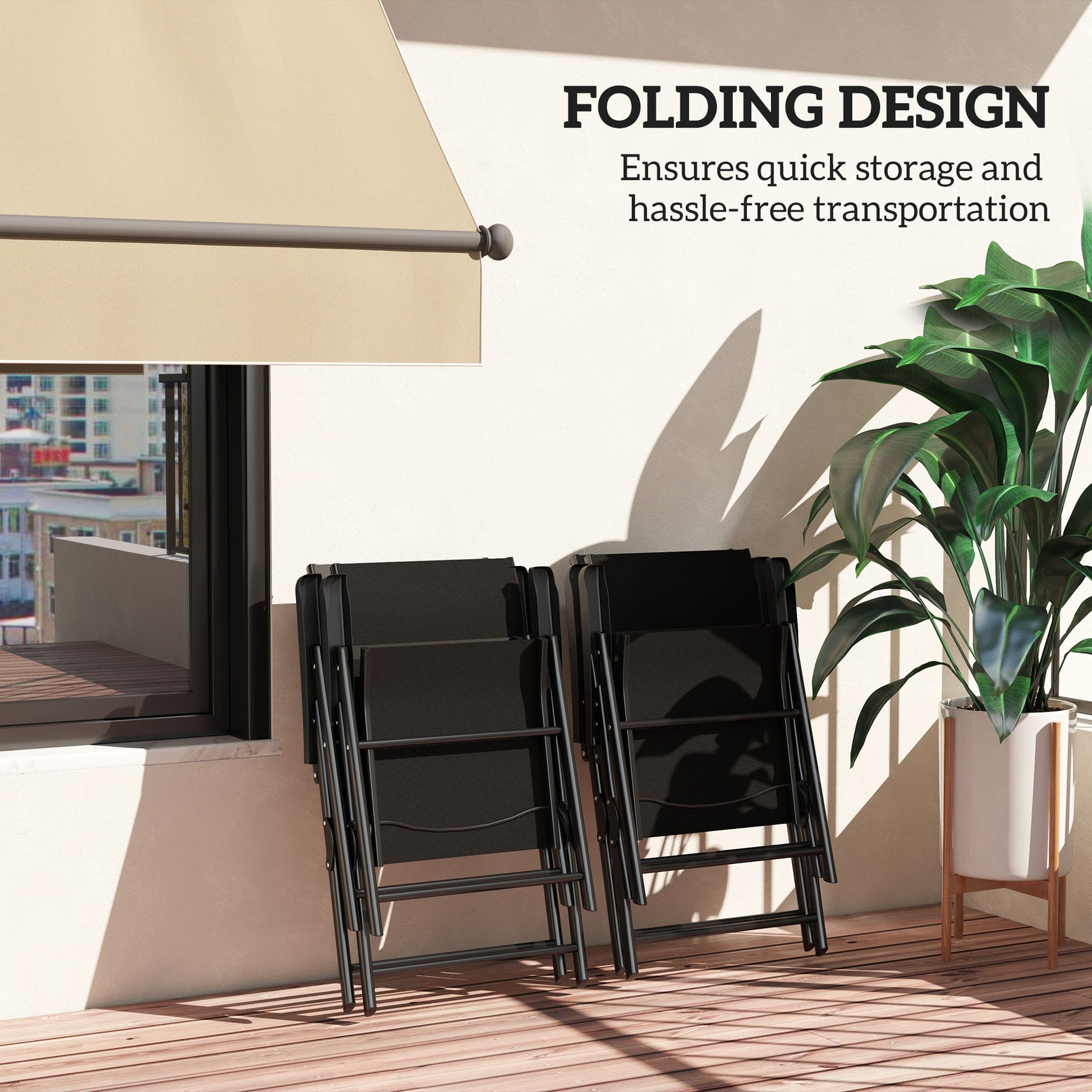 Set of 4 Folding Chair, Garden Chair Set with Breathable Mesh Back and Seat, Outdoor Camping Chairs with Armrests, Steel Frame for Deck Balcony, Black