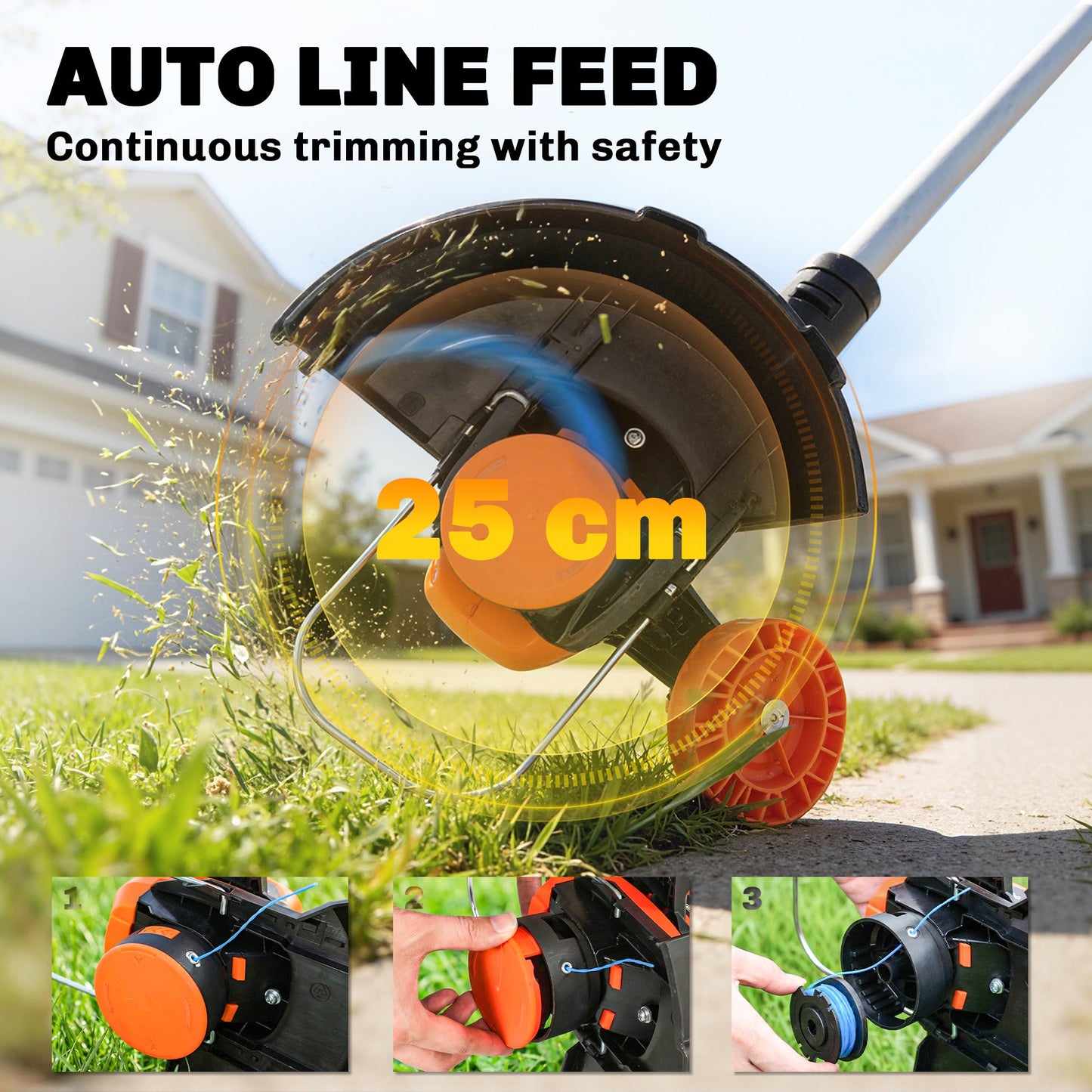 Cordless Strimmer with 2 x 4.0Ah Lithium Batteries & Charger, 2-in-1 Lightweight Cordless Grass Trimmer and Lawn Edger with Adjustable Pole, Head & Handle, 8000 RPM, 25cm Cutting Width