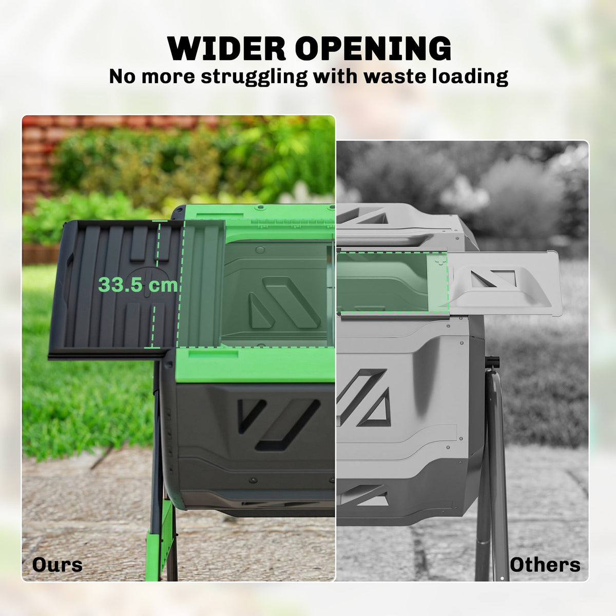 200L Garden Compost Bin, Dual Chamber Rotating Tumbling Composter with 8 Adjustable Vents, BPA Free Outdoor Compost Tumbler with 2 Sliding Doors, Gloves, Screwdriver, Wrench and Metal Frame