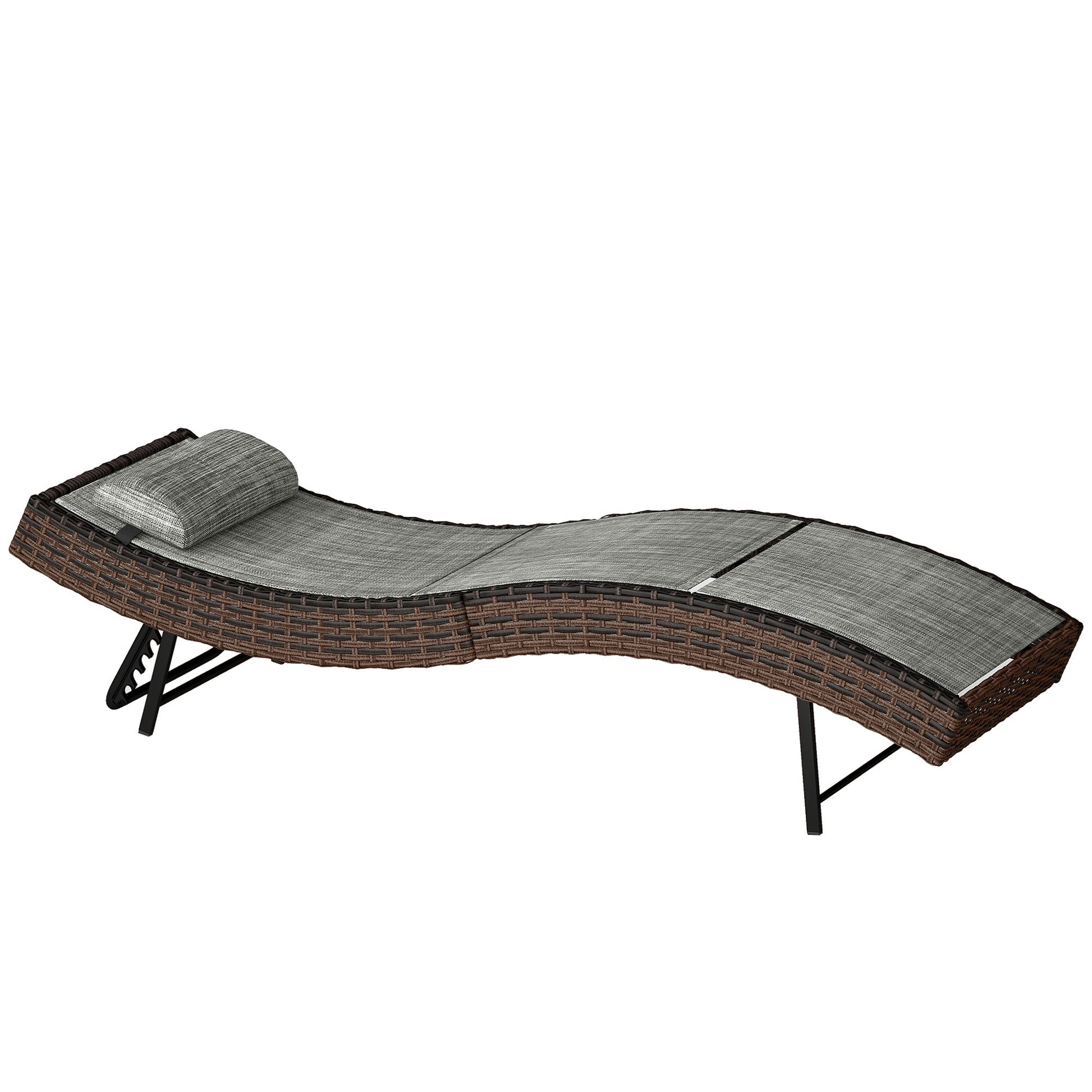 Rattan Sun Lounger, 5 Position Adjustable Garden Lounger Recliner with S Shaped Texteline Seat and Headrest, Reclining Outdoor Sunbed with Metal Frame for Patio, Terrace, Brown