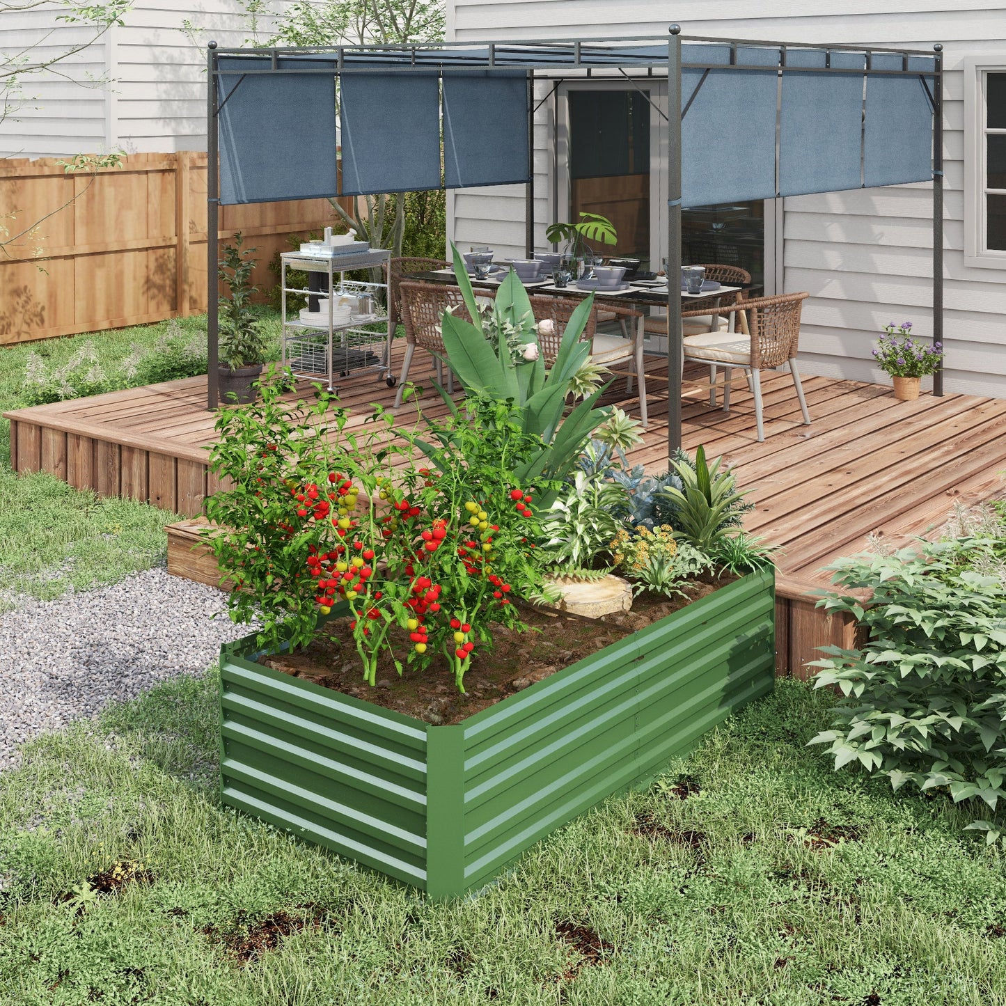 Raised Beds for Garden, Galvanised Steel Outdoor Planters with Multi-reinforced Rods for Vegetables, Plants, Flowers and Herbs, 180 x 90 x 59 cm, Green