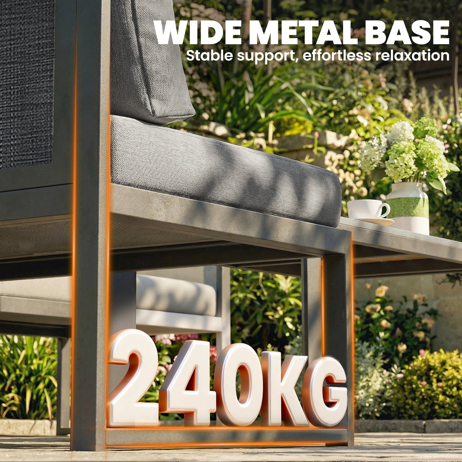 6 Seater Metal Garden Furniture Set, Corner Garden Sofa Set with 3 Texteline Loveseats, Faux Wood Top Coffee Table, L-Shape Outdoor Conversation Furniture with Cushions, Dark Grey