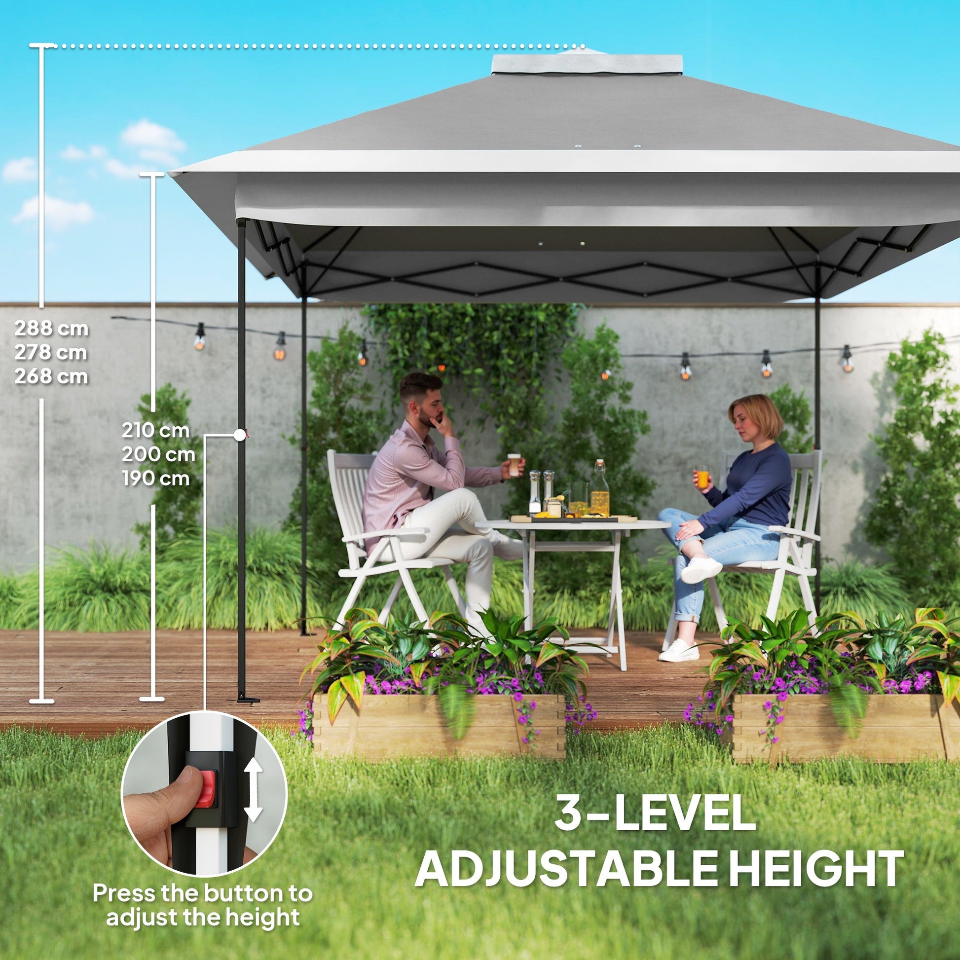 3.3 x 3.3m Pop Up Gazebo, Double Roof Foldable Canopy Tent with Zipped Mesh Sidewalls, Height Adjustable and Carrying Bag, Event Tent for Patio Garden, Dark Grey