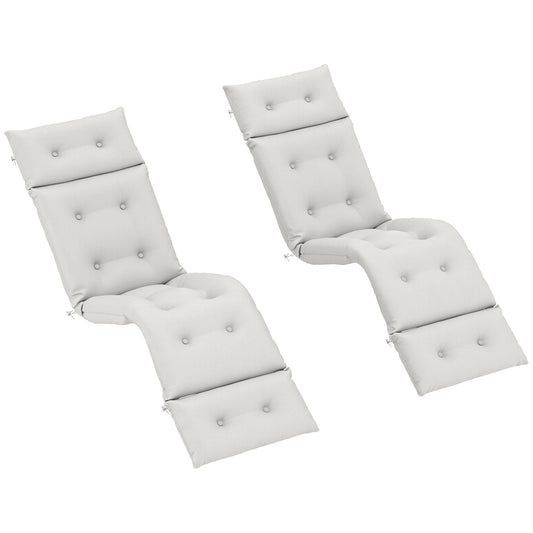 Sun Lounger Cushions Only, 190x56x10cm Garden Lounge Chair Cushions Set of 2, UPF20+ 220gsm Fabric, Thick Sunbed Replacement Pads with 6 Ties, Light Grey