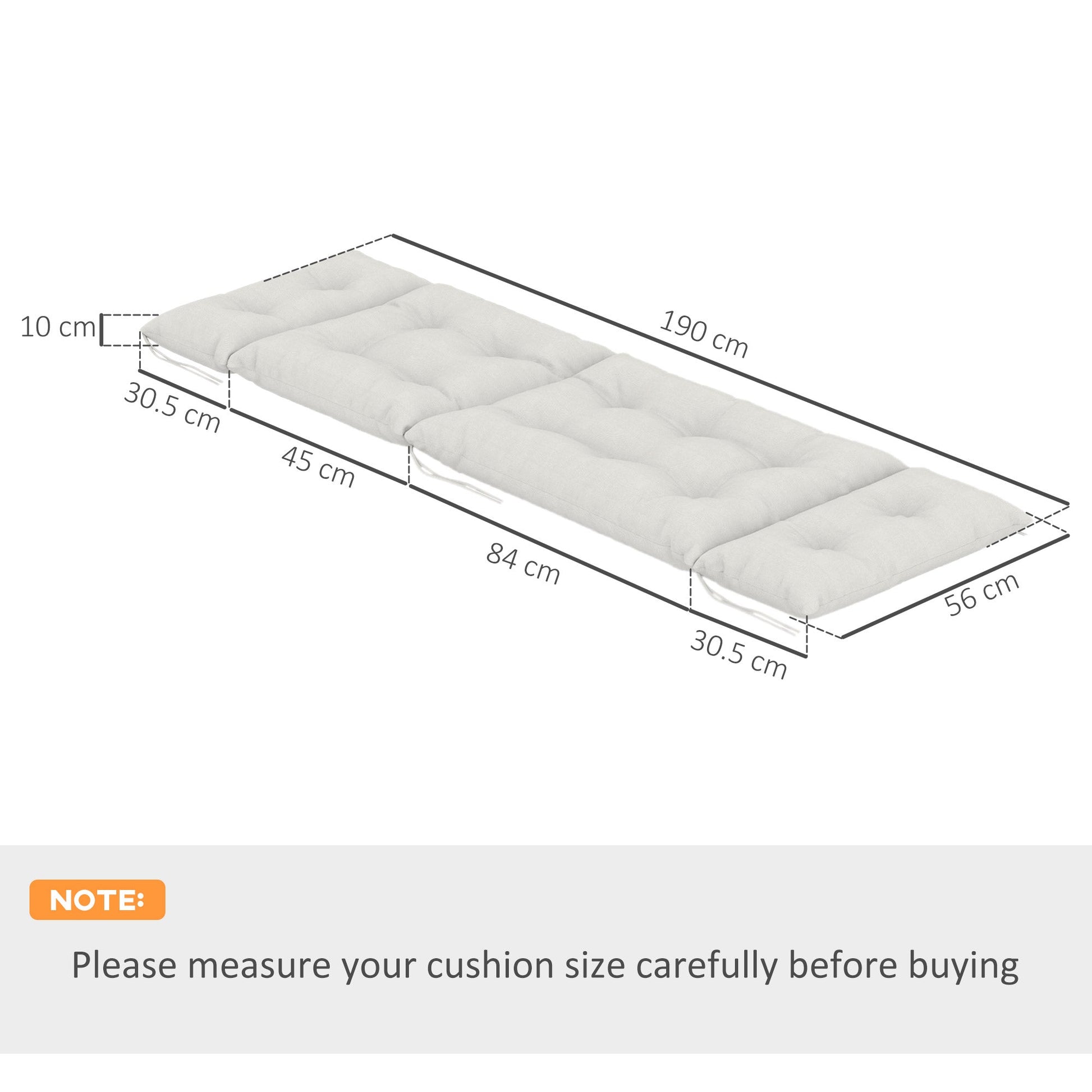 Sun Lounger Cushions Only, 190x56x10cm Garden Lounge Chair Cushions Set of 2, UPF20+ 220gsm Fabric, Thick Sunbed Replacement Pads with 6 Ties, Light Grey