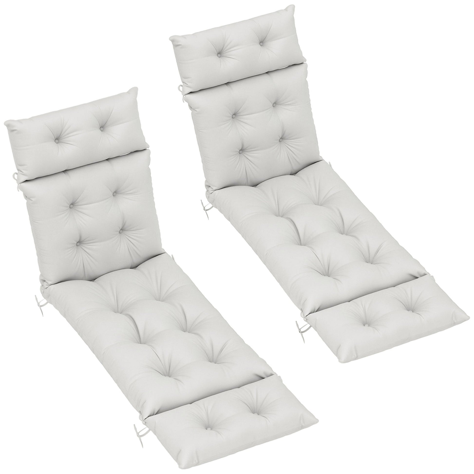 Sun Lounger Cushions Only, 190x56x10cm Garden Lounge Chair Cushions Set of 2, UPF20+ 220gsm Fabric, Thick Sunbed Replacement Pads with 6 Ties, Light Grey