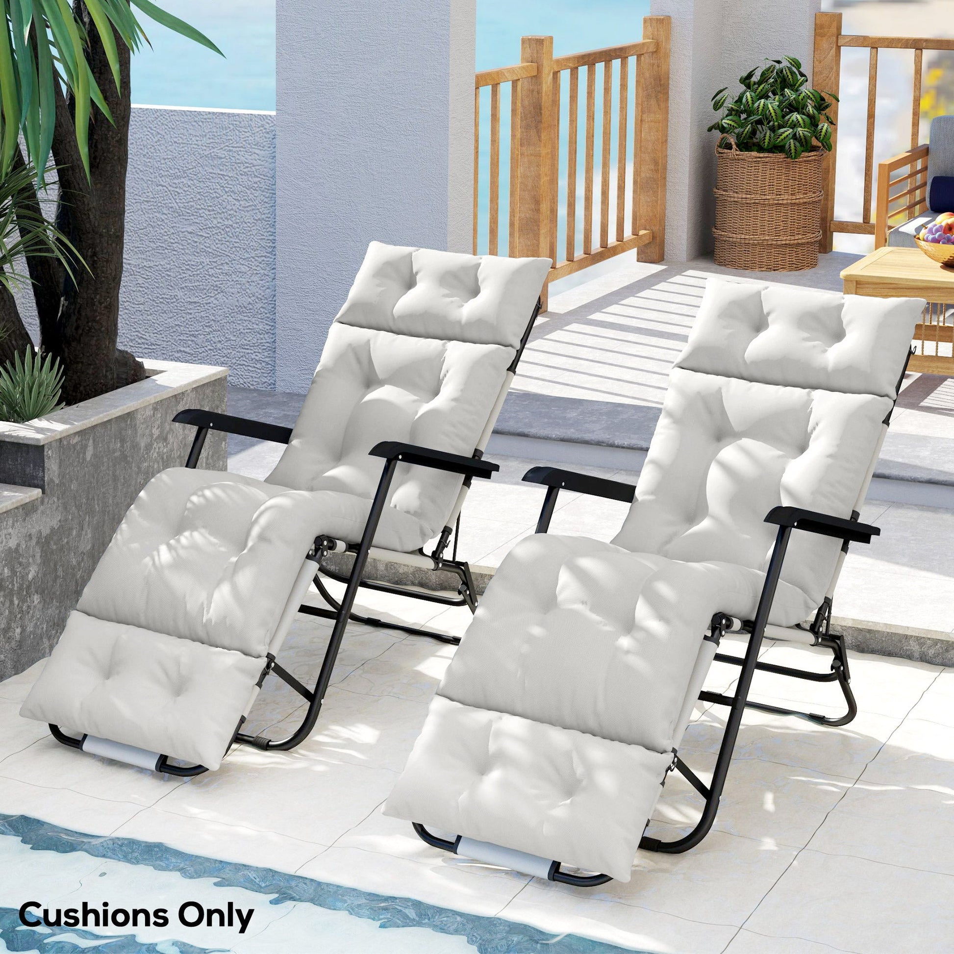 Sun Lounger Cushions Only, 190x56x10cm Garden Lounge Chair Cushions Set of 2, UPF20+ 220gsm Fabric, Thick Sunbed Replacement Pads with 6 Ties, Light Grey
