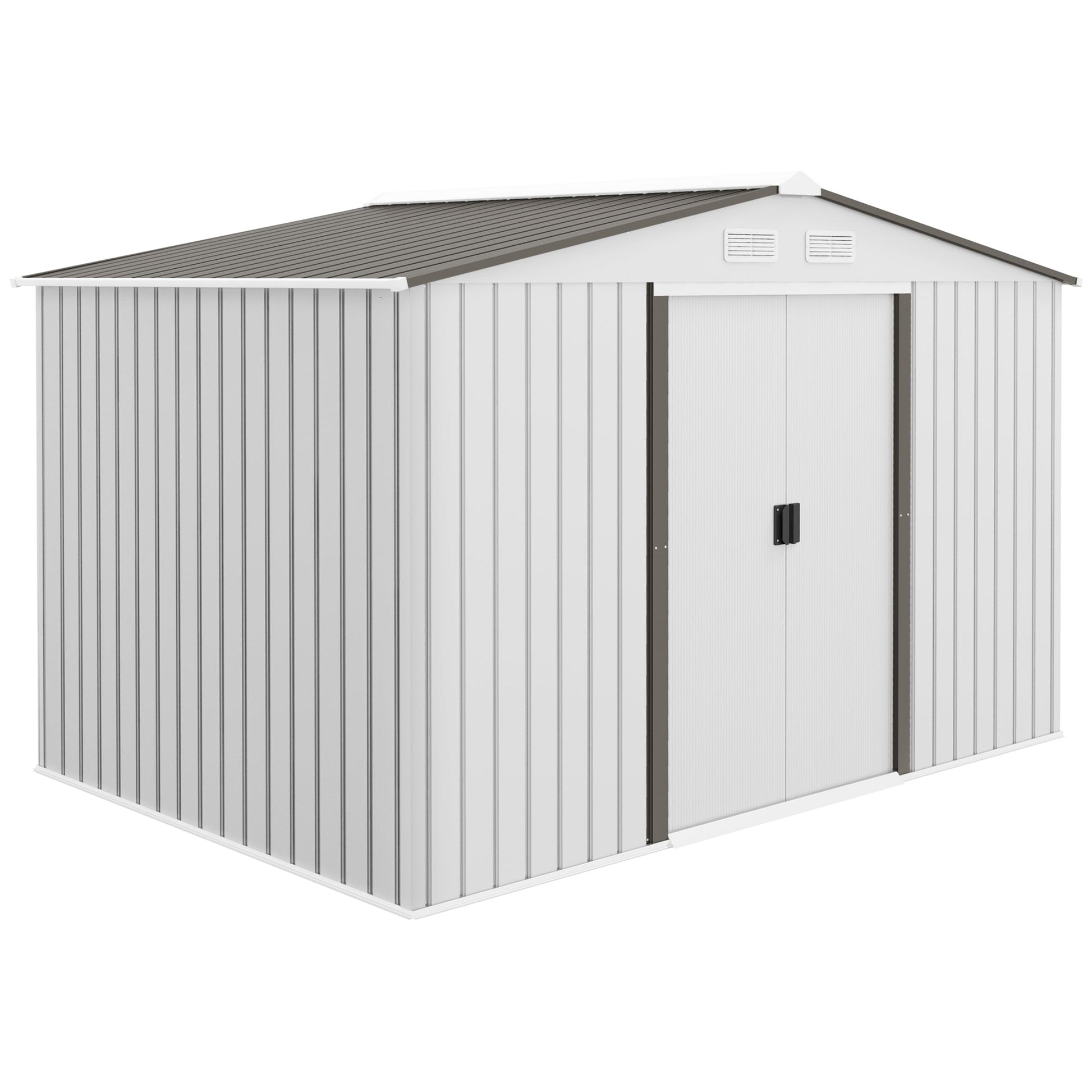 9 x 6ft Metal Garden Shed, Outdoor Storage Tool House with Ventilation Slots, Foundation Kit and Lockable Double Doors, Silver