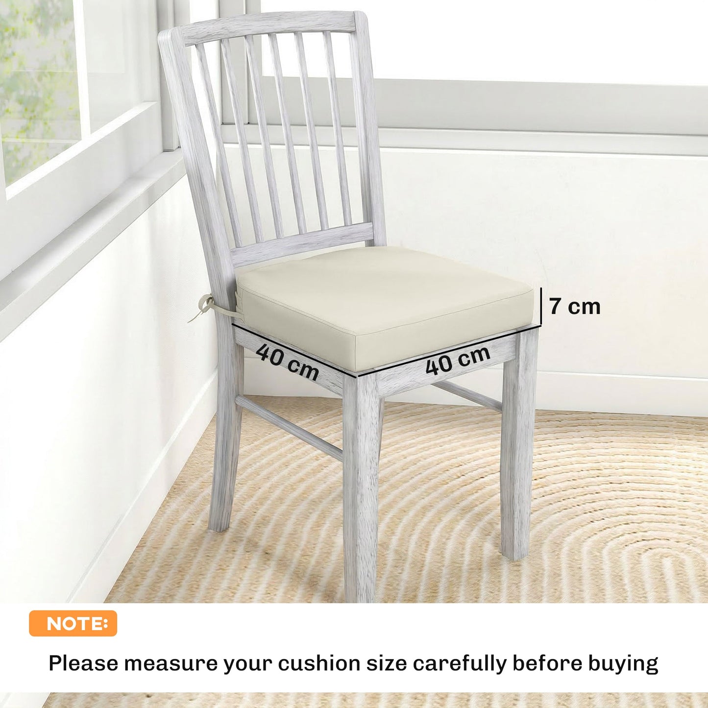 Outdoor Chair Seat Cushions Set of 2, Garden Chair Cushions with 7cm Thick Foam & Ties, Water Repellent and UV Resistant Covers for Patio Furniture 40x40cm, Cream White