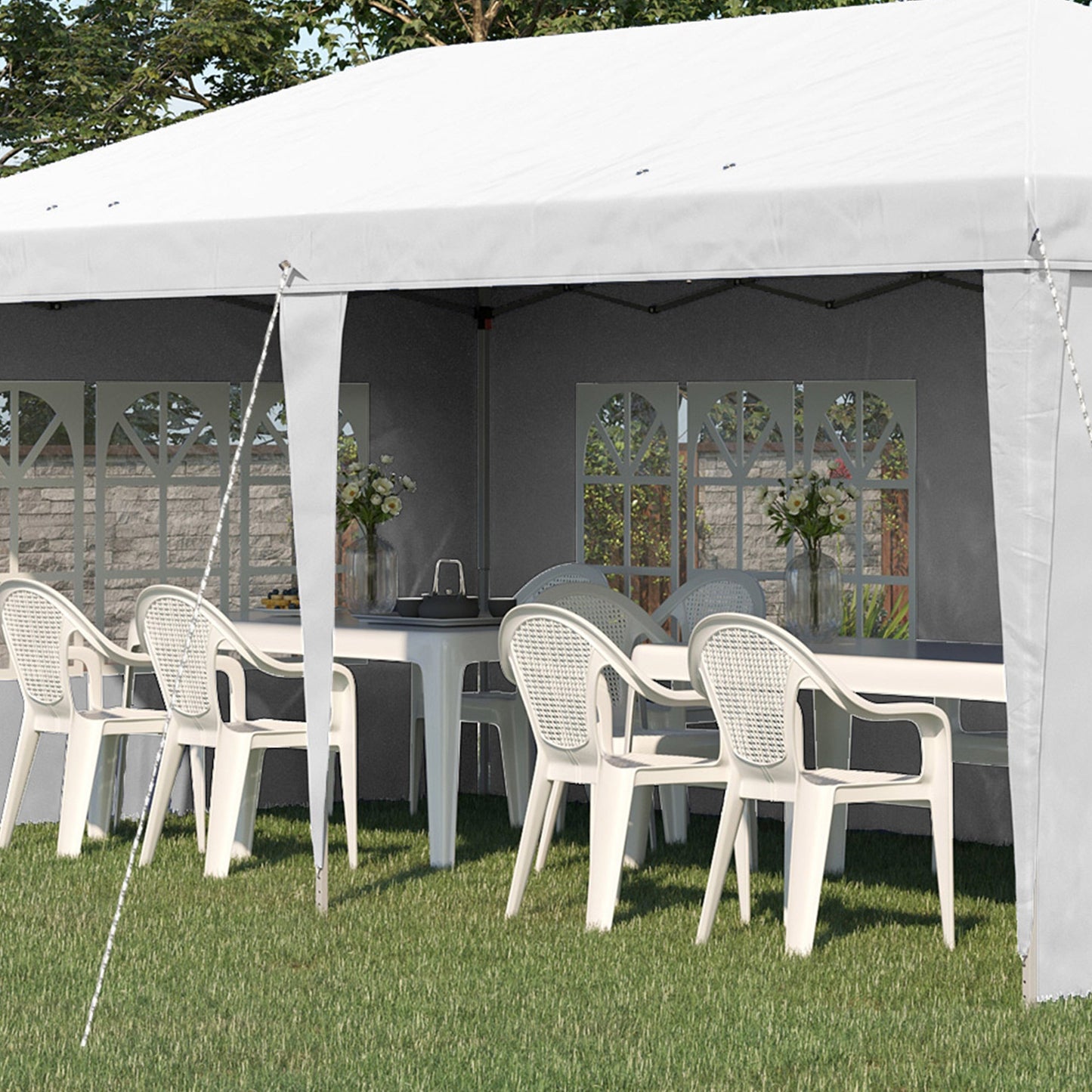 3 x 6m Garden Pop Up Gazebo, Height Adjustable Marquee Party Tent with Sidewalls, Storage Bag, White