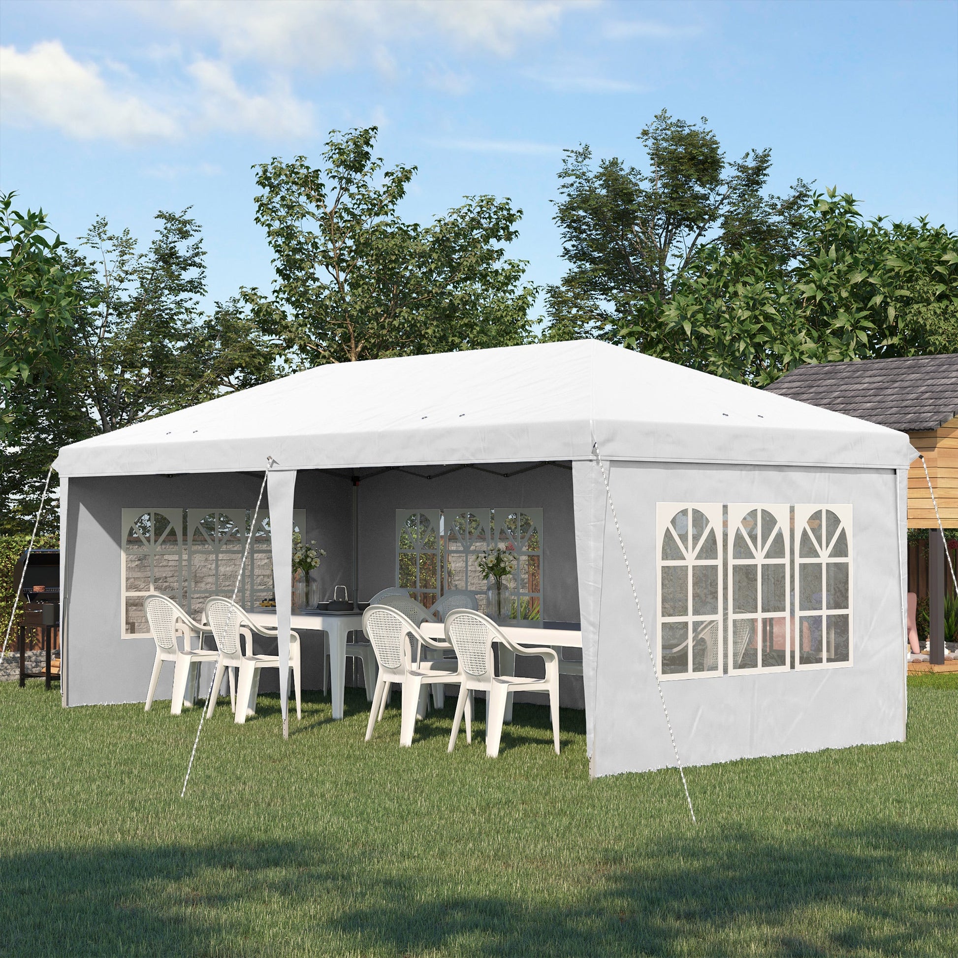 3 x 6m Garden Pop Up Gazebo, Height Adjustable Marquee Party Tent with Sidewalls, Storage Bag, White