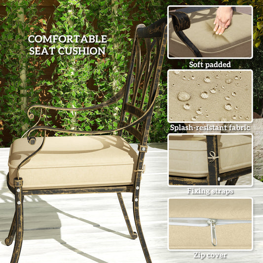 7 Pieces Cast Aluminium Garden Dining Set, 6 Seater Garden Table and Chairs with Parasol Hole, Outdoor Garden Furniture Set with Cushions for Patio, Bronze Tone